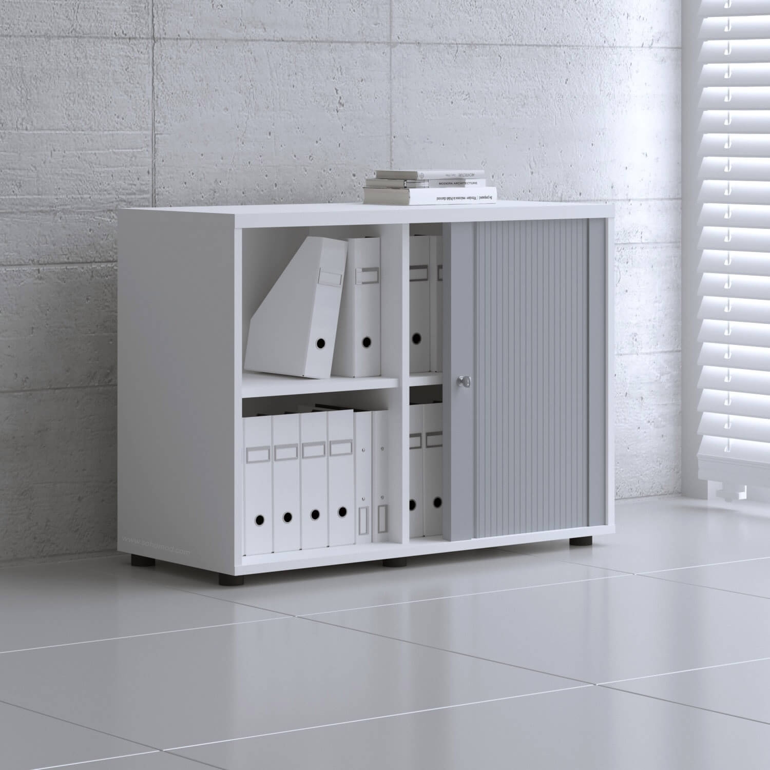 Standard Office W39.4" Tambour Cabinet w/2 Shelves & Lockable Door