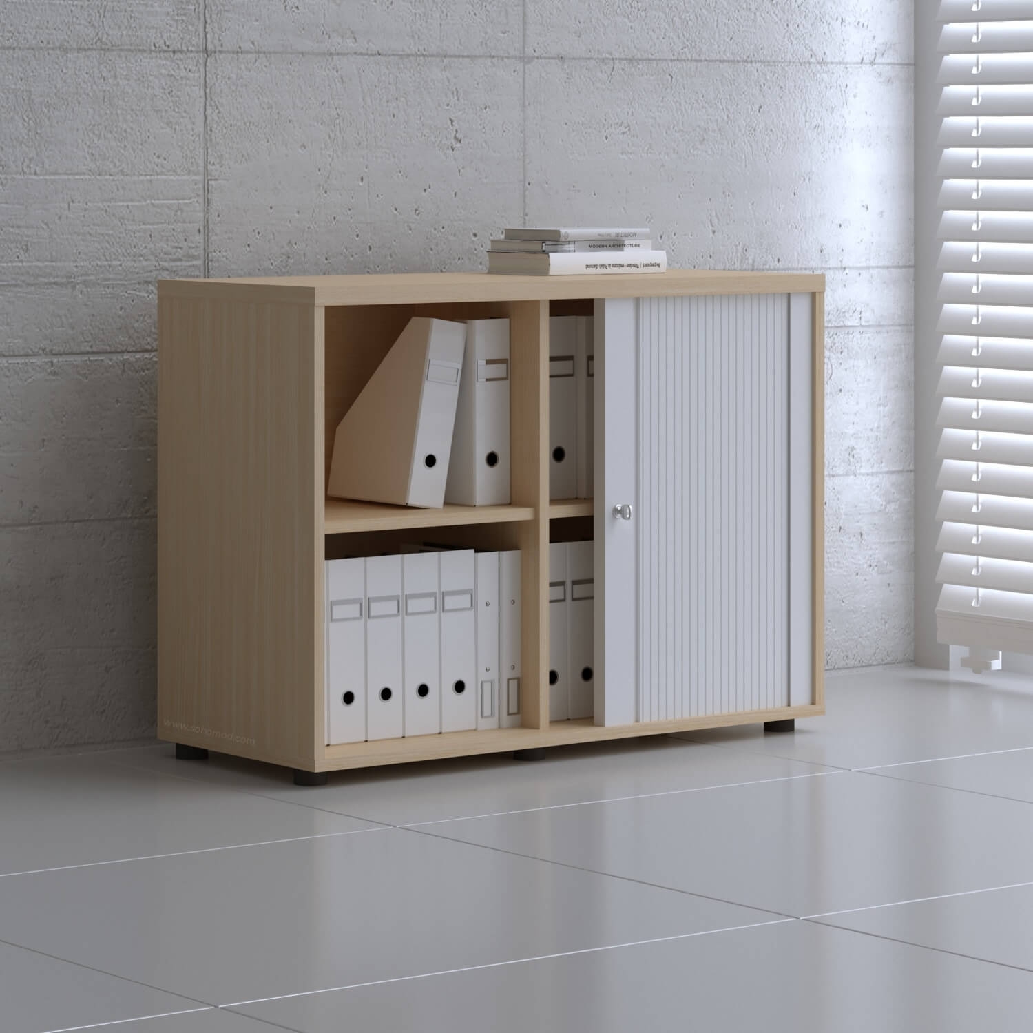 Standard Office W39.4" Tambour Cabinet w/2 Shelves & Lockable Door