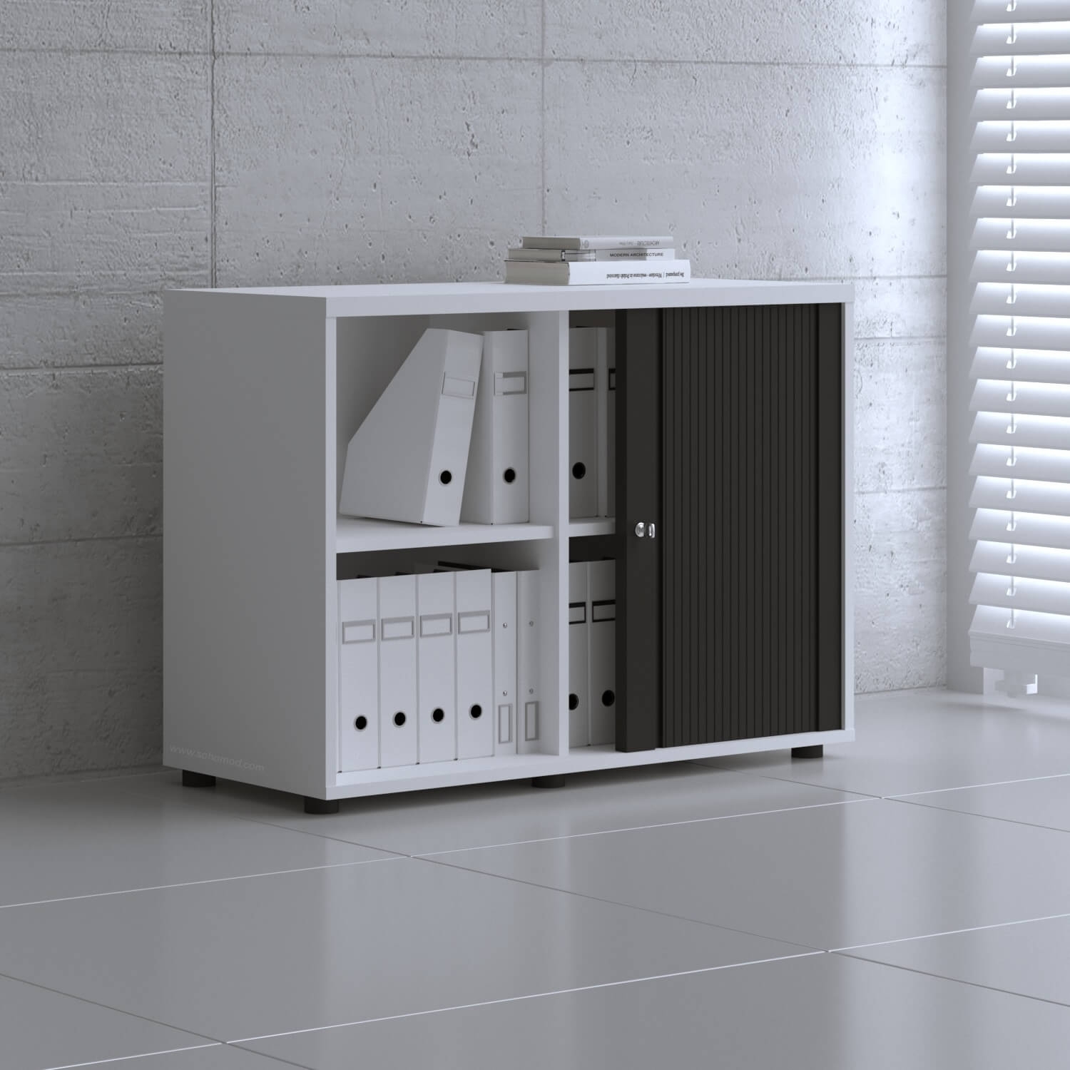 Standard Office W39.4" Tambour Cabinet w/2 Shelves & Lockable Door