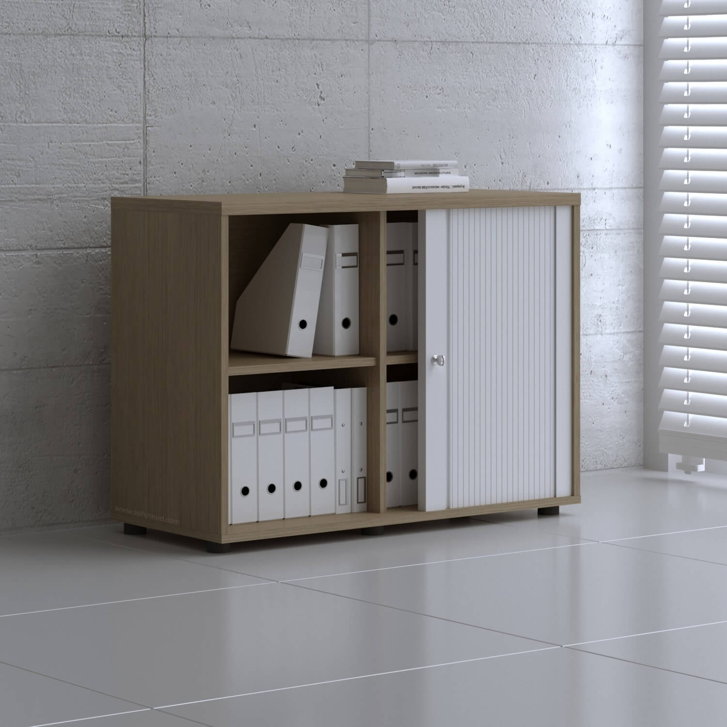 Standard Office W39.4" Tambour Cabinet w/2 Shelves & Lockable Door