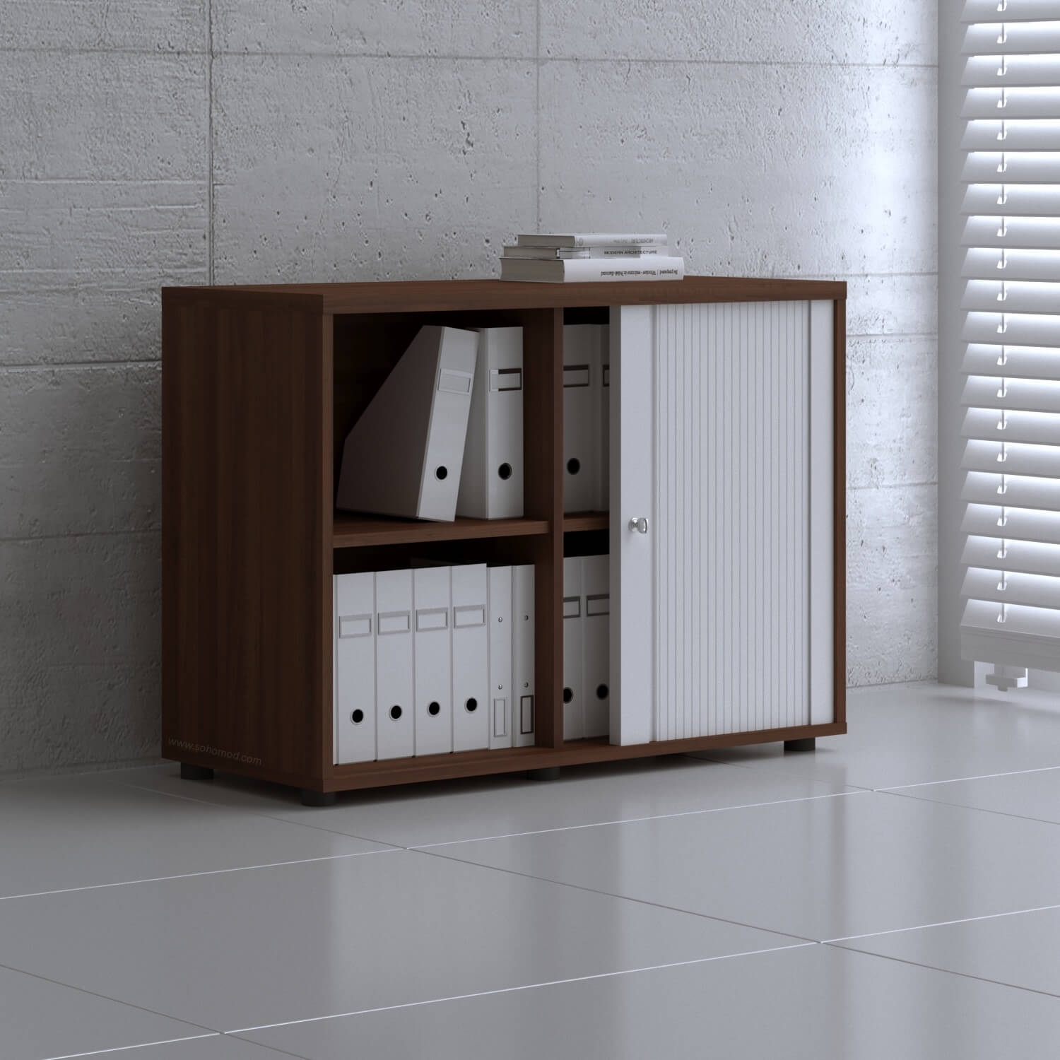 Standard Office W39.4" Tambour Cabinet w/2 Shelves & Lockable Door