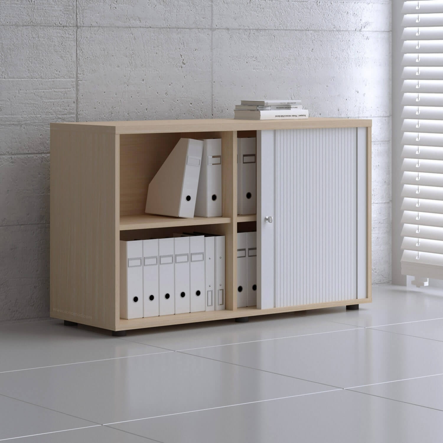 Standard Office W47.2" Tambour Cabinet w/2 Shelves & Lockable Door