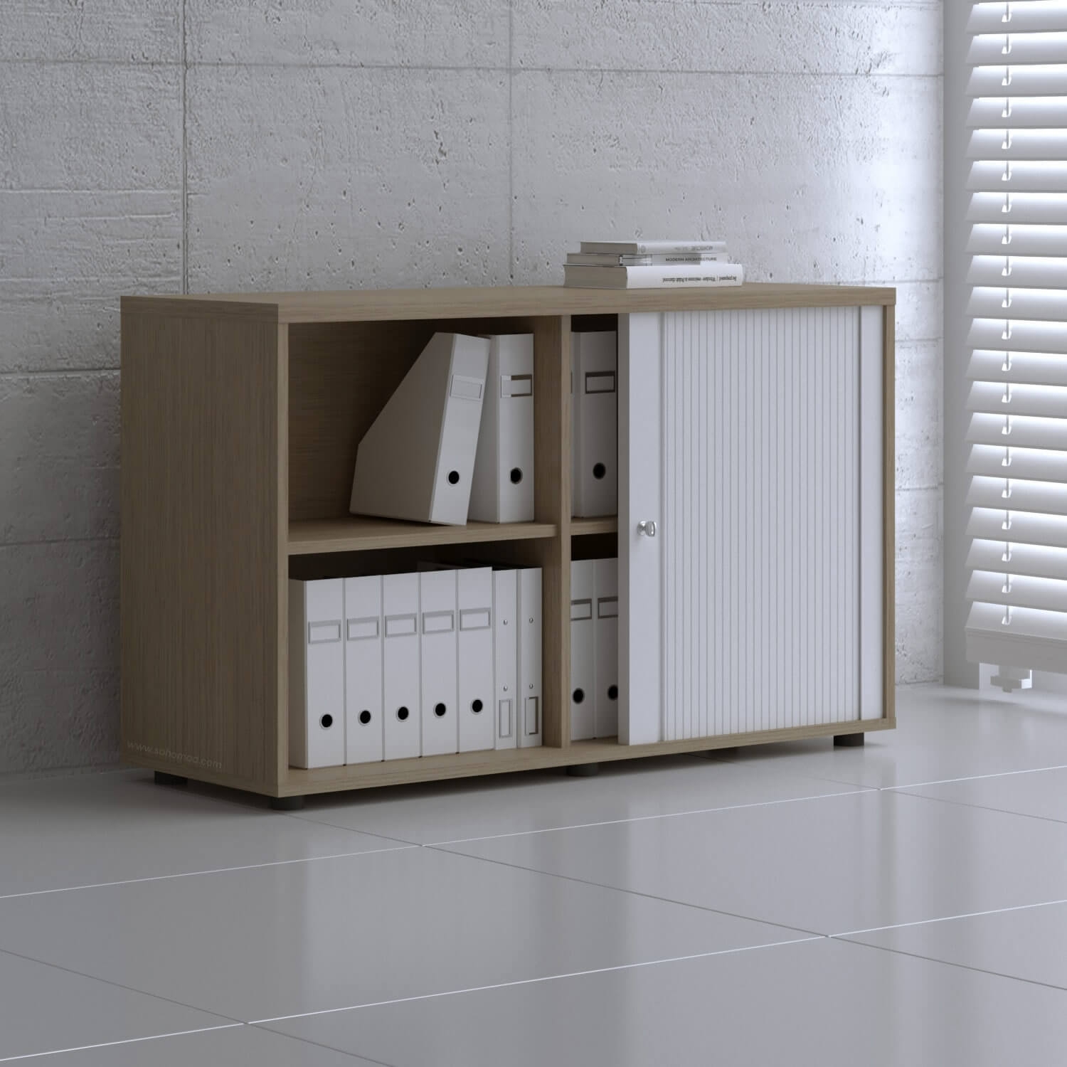 Standard Office W47.2" Tambour Cabinet w/2 Shelves & Lockable Door