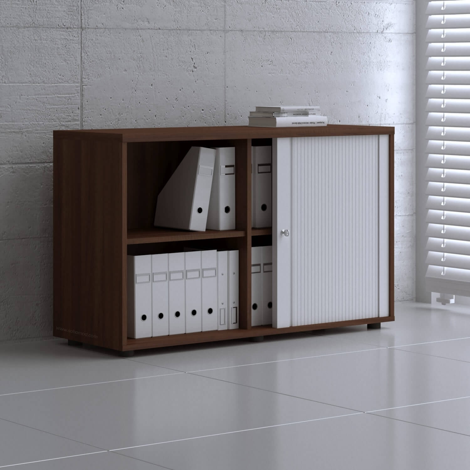 Standard Office W47.2" Tambour Cabinet w/2 Shelves & Lockable Door