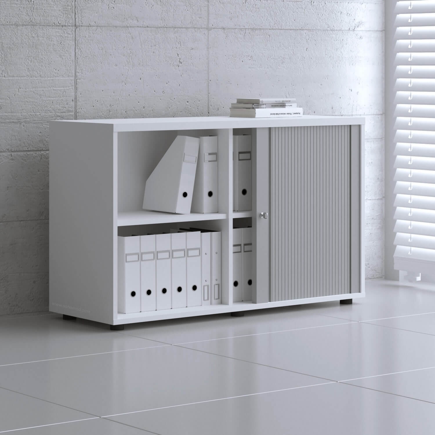 Standard Office W47.2" Tambour Cabinet w/2 Shelves & Lockable Door