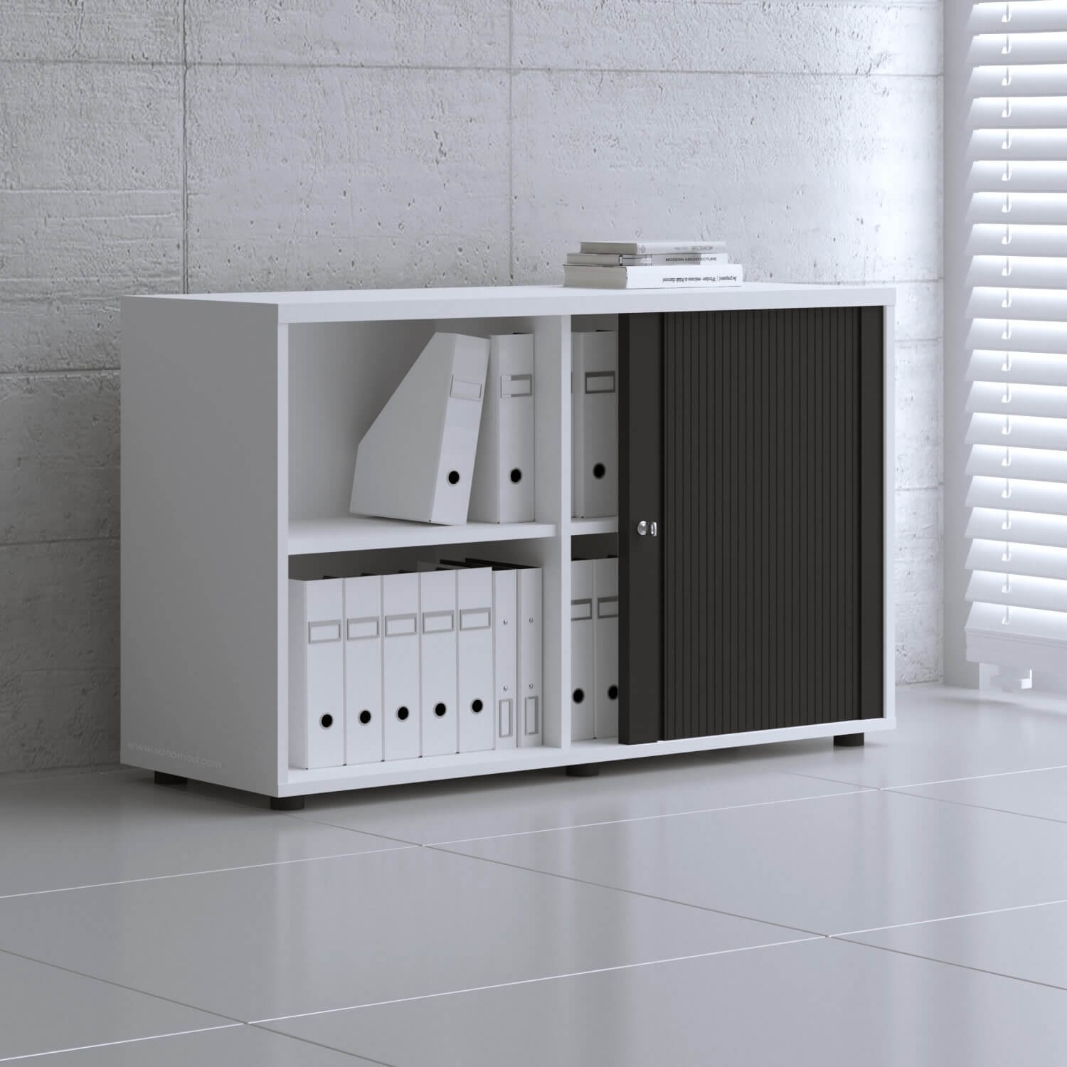 Standard Office W47.2" Tambour Cabinet w/2 Shelves & Lockable Door