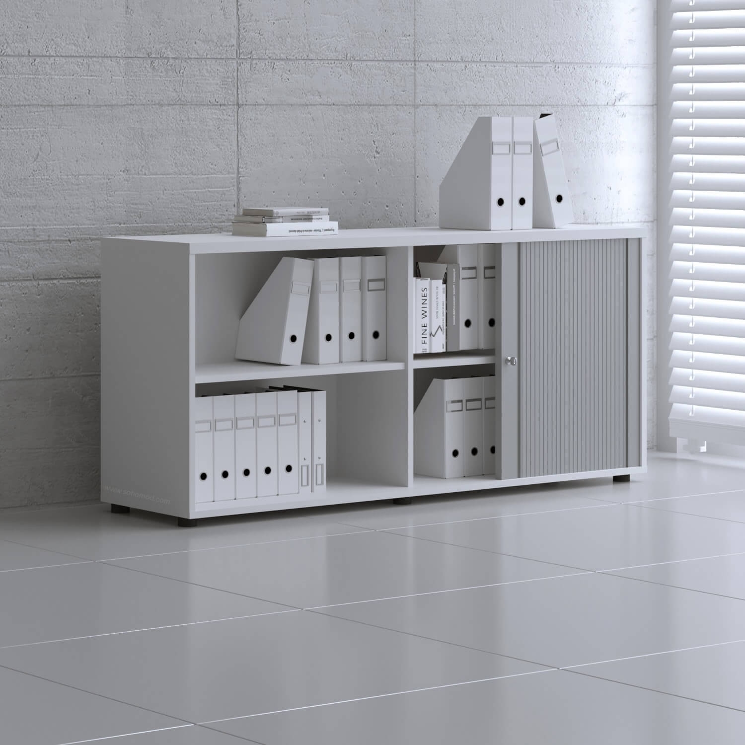 Standard Office W63" Tambour Cabinet w/2 Shelves & Lockable Door