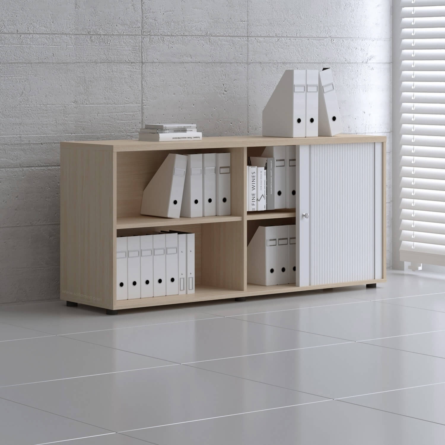 Standard Office W63" Tambour Cabinet w/2 Shelves & Lockable Door