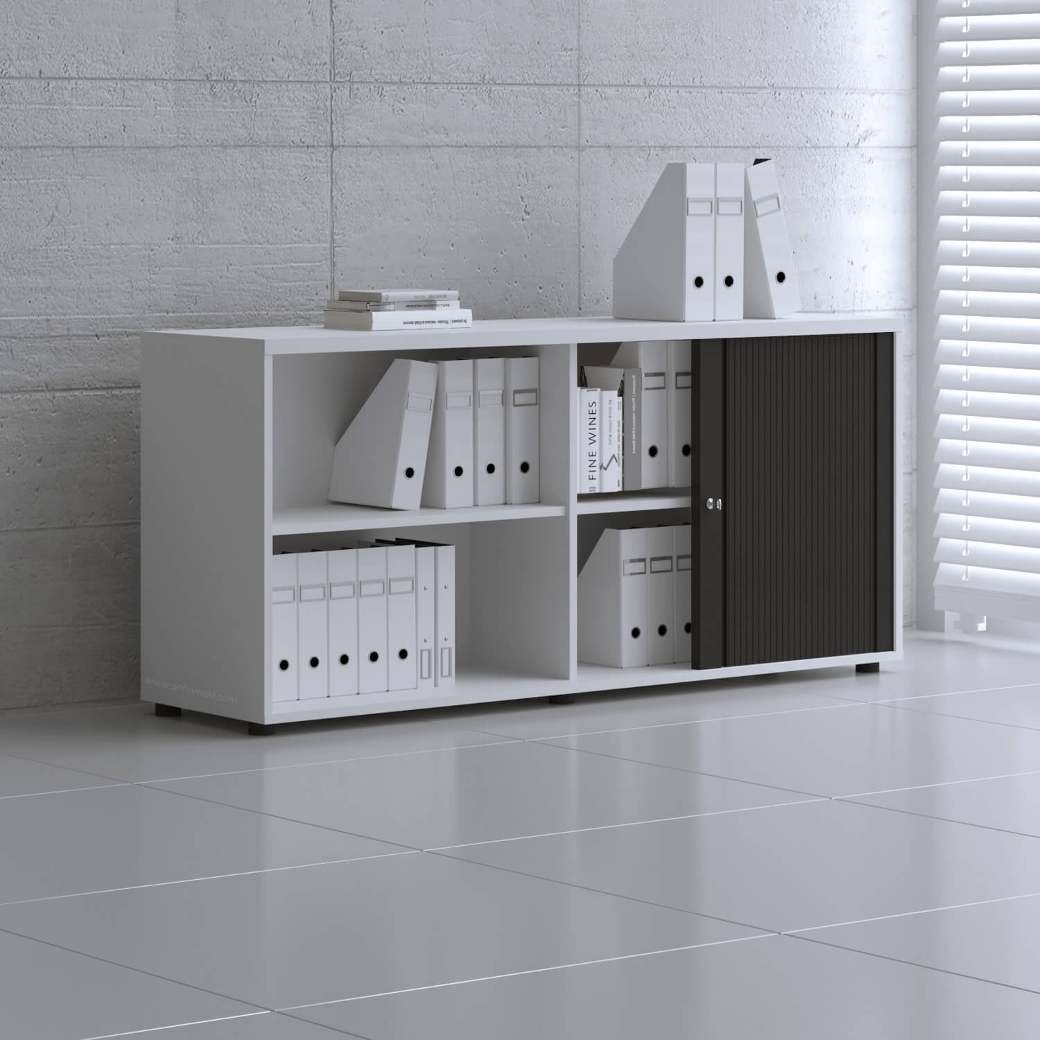 Standard Office W63" Tambour Cabinet w/2 Shelves & Lockable Door