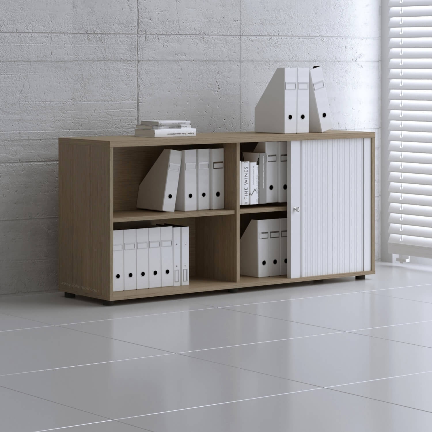 Standard Office W63" Tambour Cabinet w/2 Shelves & Lockable Door