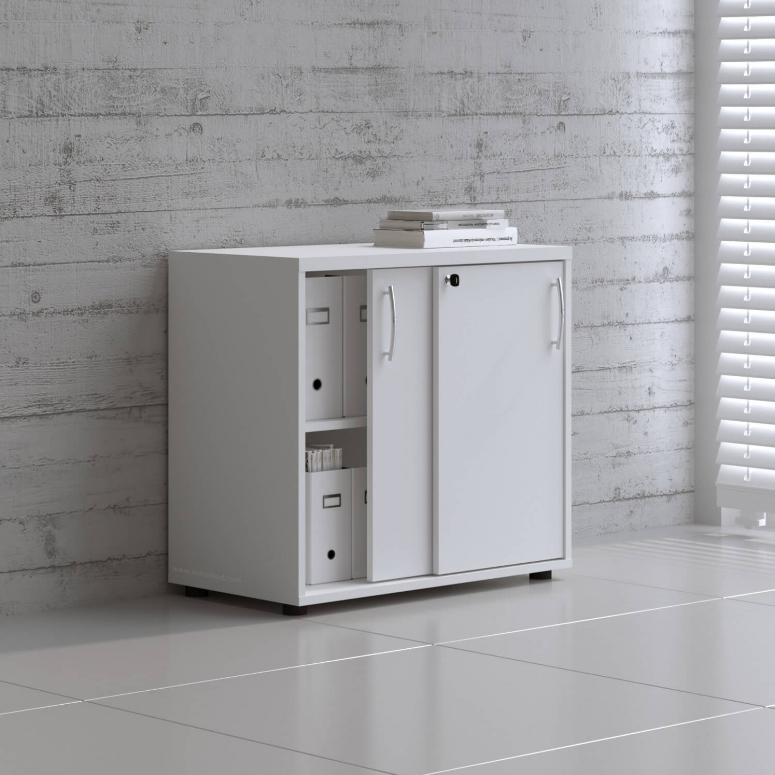 Standard Office Cabinet w/Shelves & Sliding Lockable Doors