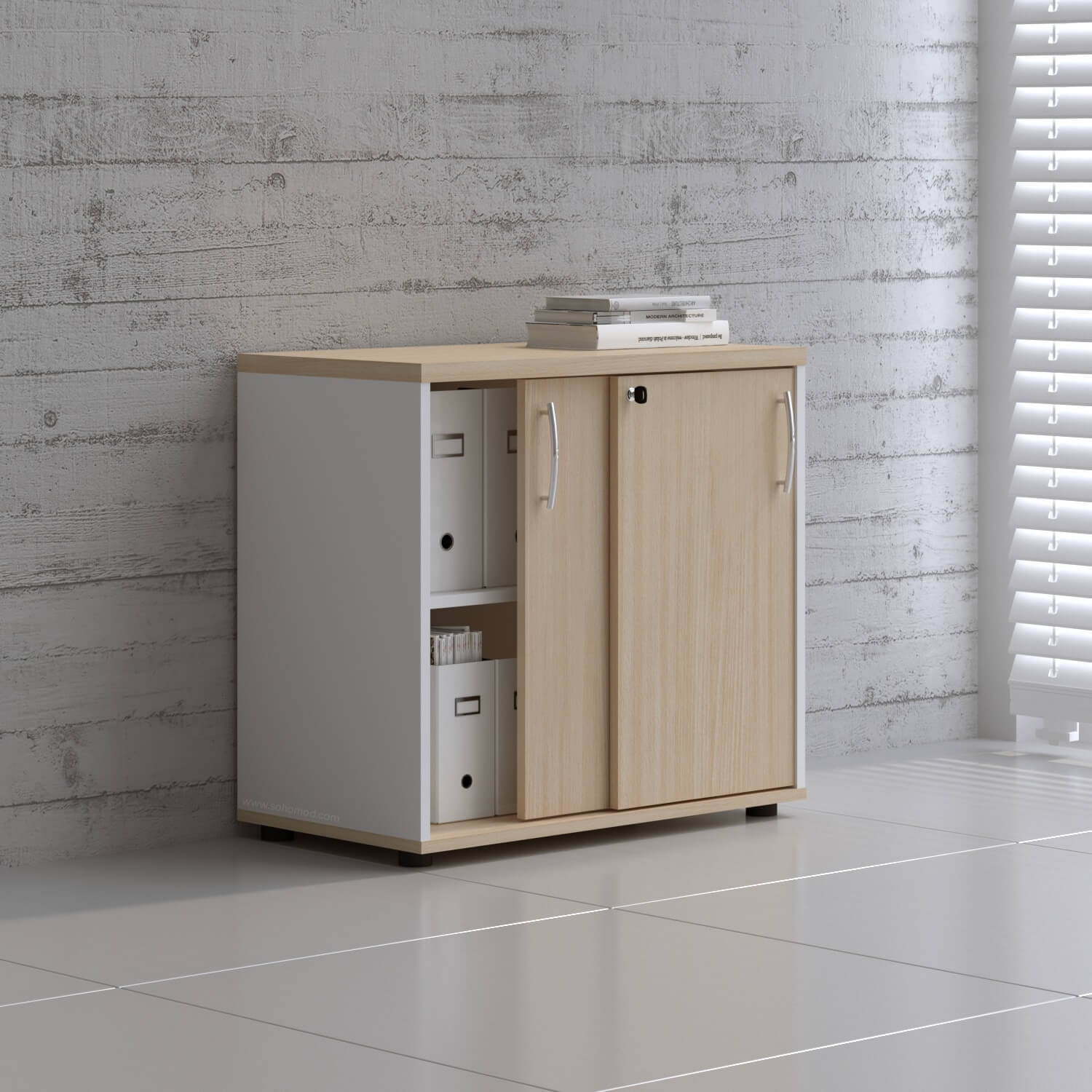 Standard Office W31.5" Cabinet w/2 Shelves & Sliding Lockable Doors