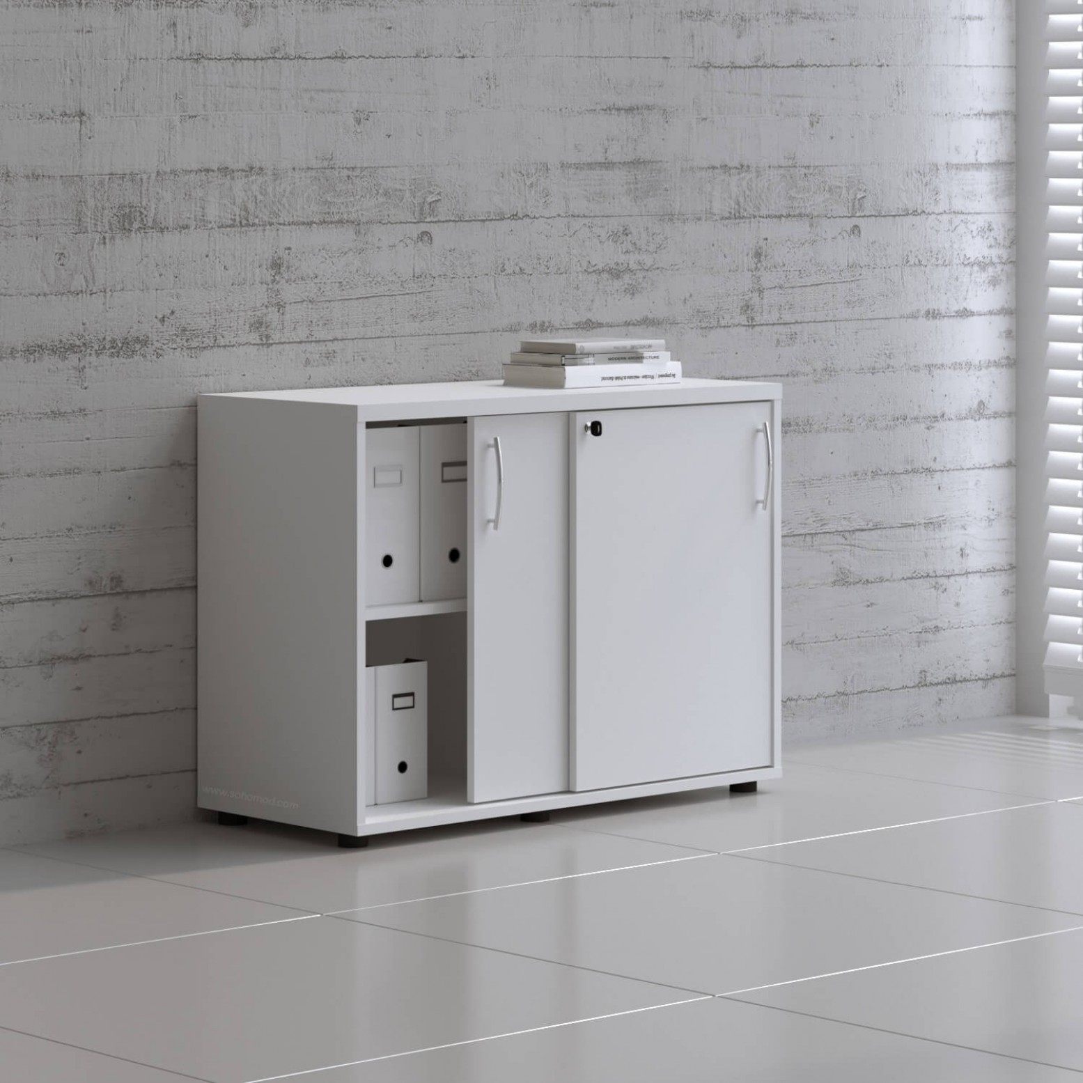 Standard Office Cabinet w/Shelves & Sliding Lockable Doors