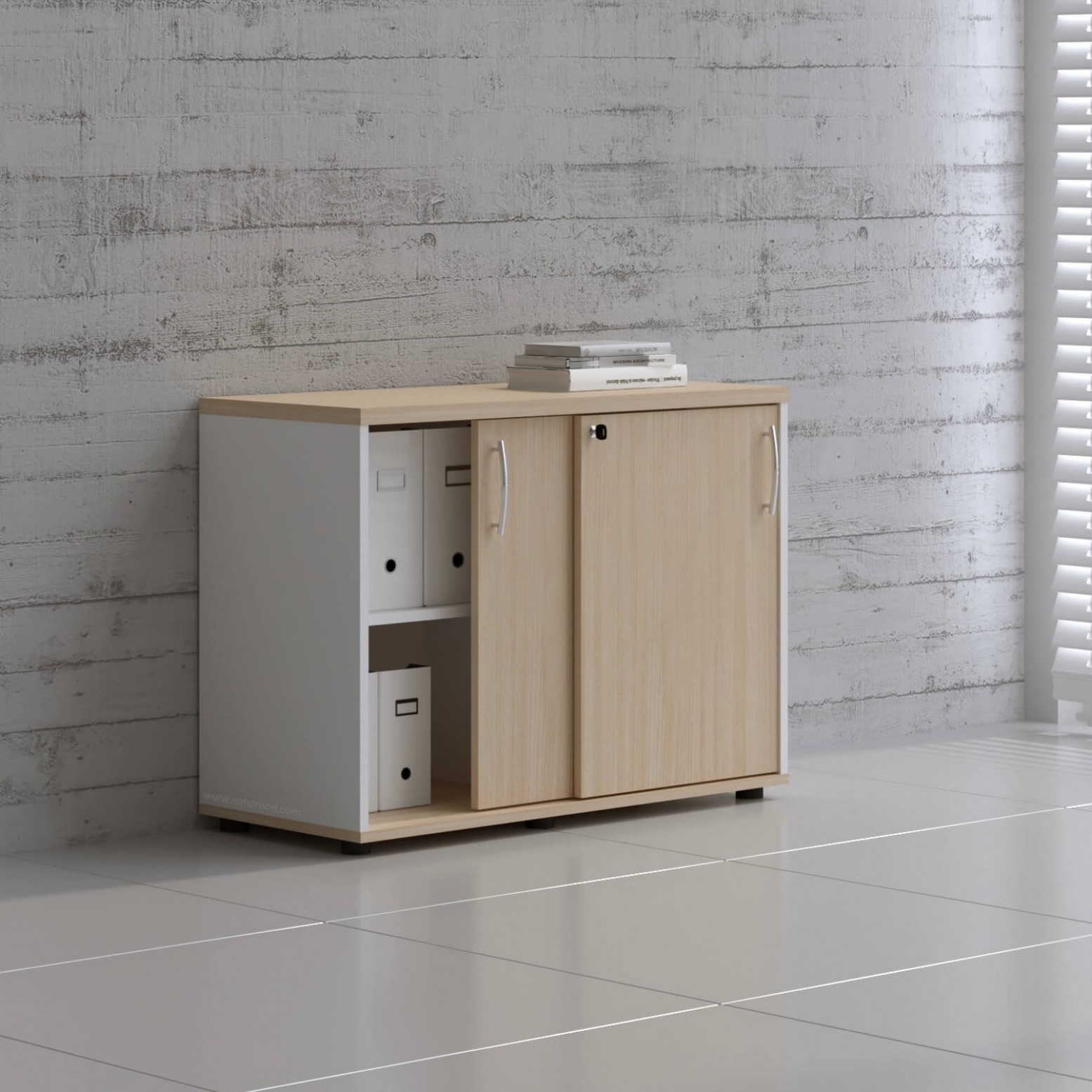 Standard Office Cabinet w/Shelves & Sliding Lockable Doors