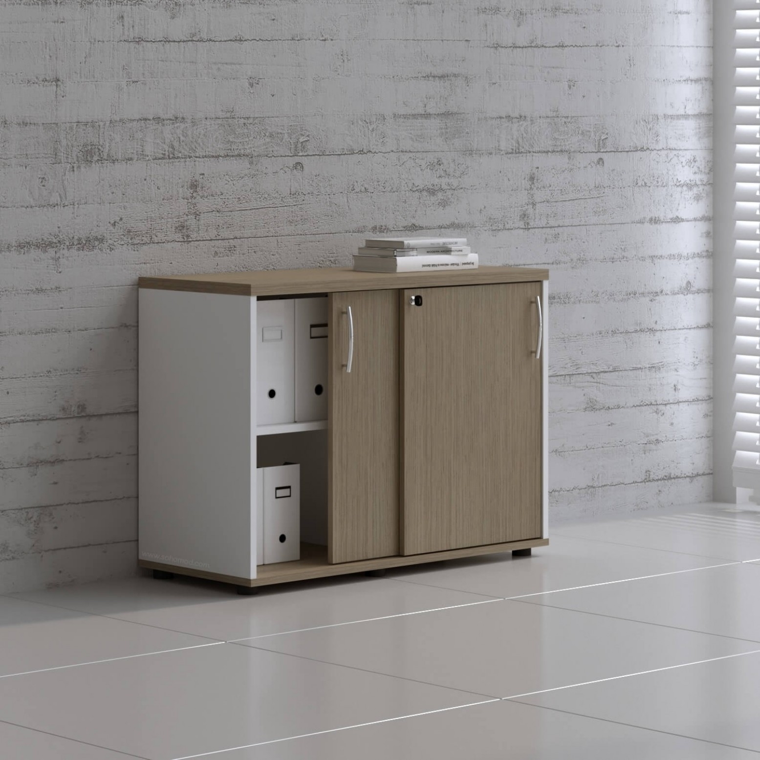 Standard Office Cabinet w/Shelves & Sliding Lockable Doors