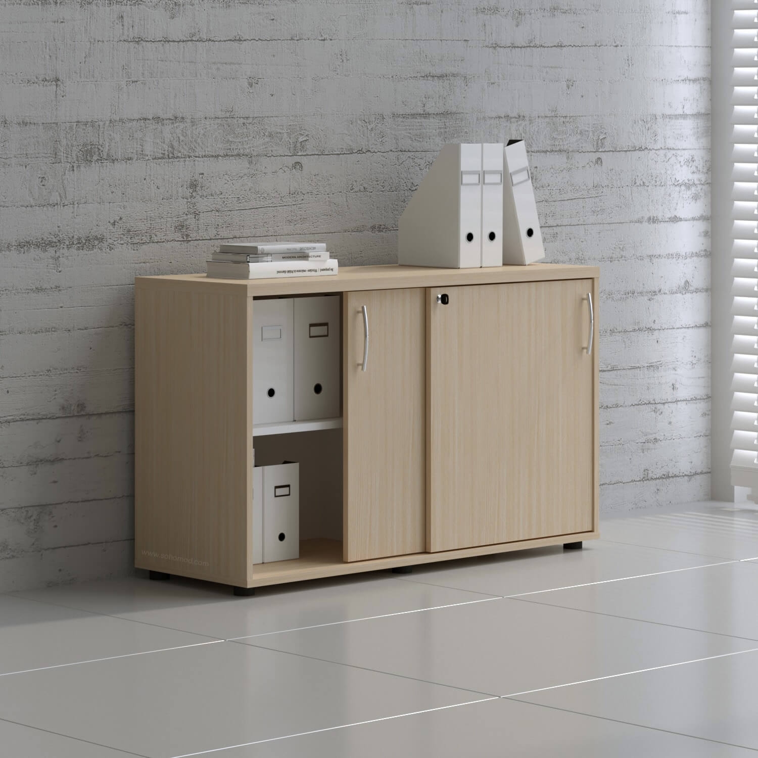 Standard Office W47.2" Cabinet w/2 Shelves & Sliding Lockable Doors