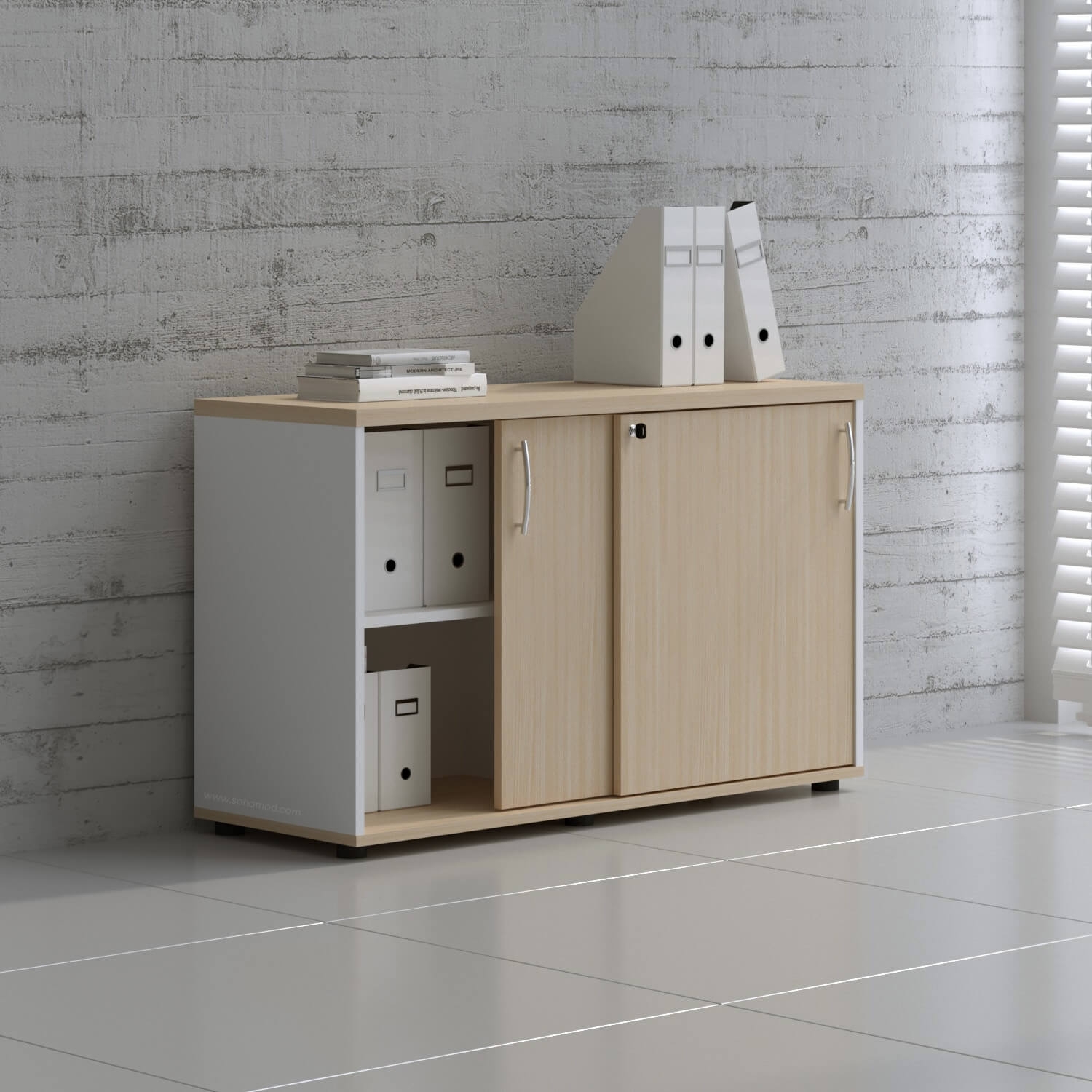 Standard Office W47.2" Cabinet w/2 Shelves & Sliding Lockable Doors