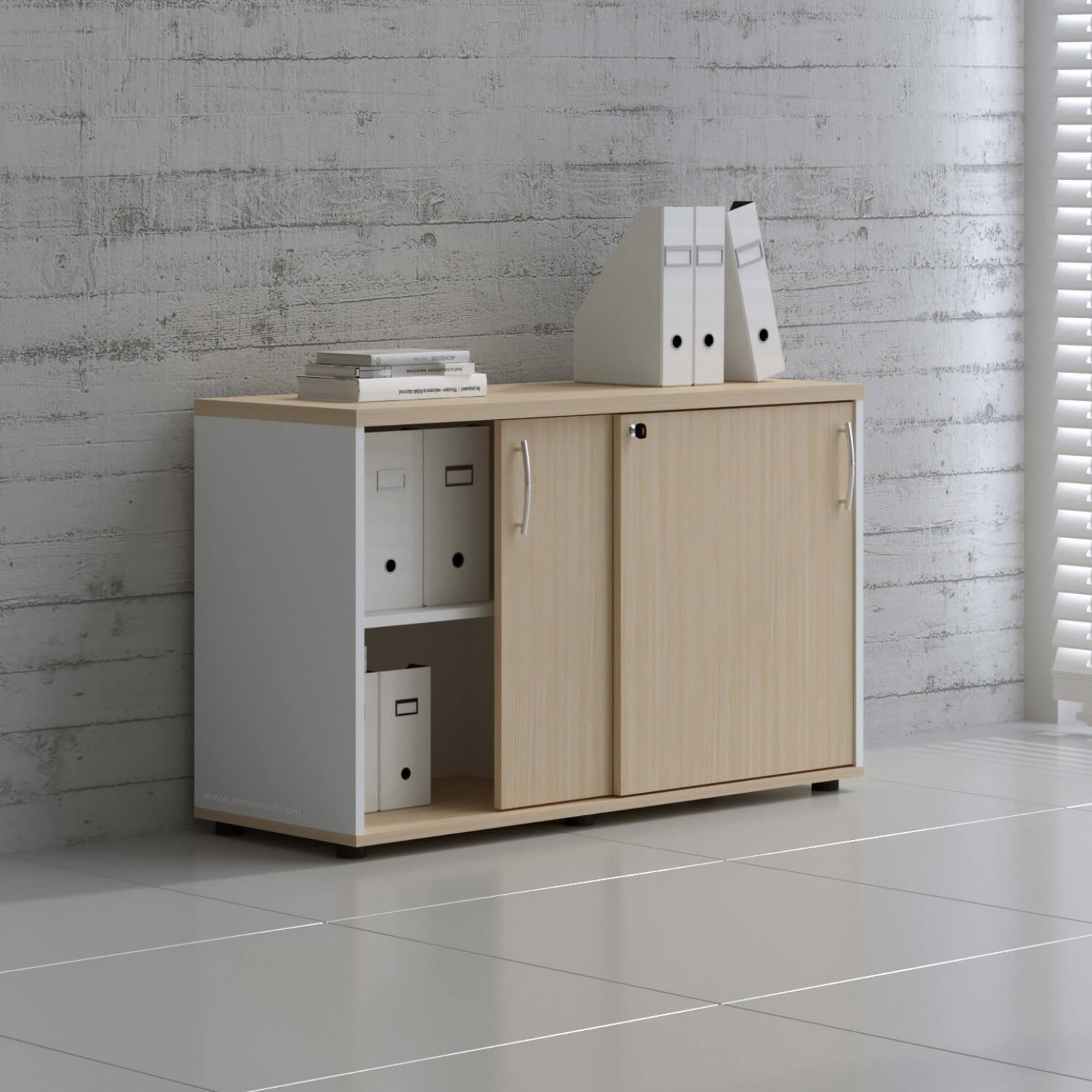 Standard Office Cabinet w/Shelves & Sliding Lockable Doors