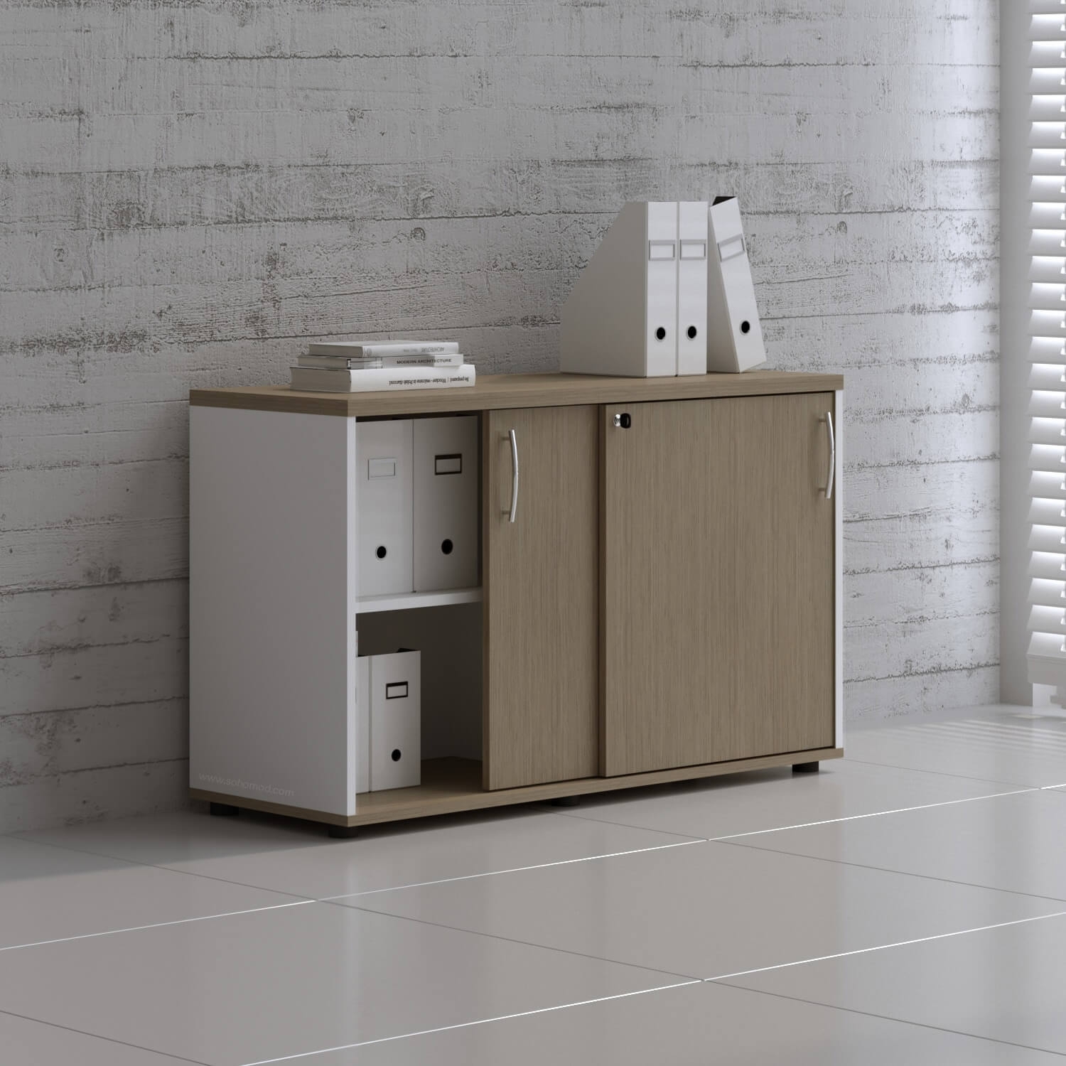 Standard Office W47.2" Cabinet w/2 Shelves & Sliding Lockable Doors