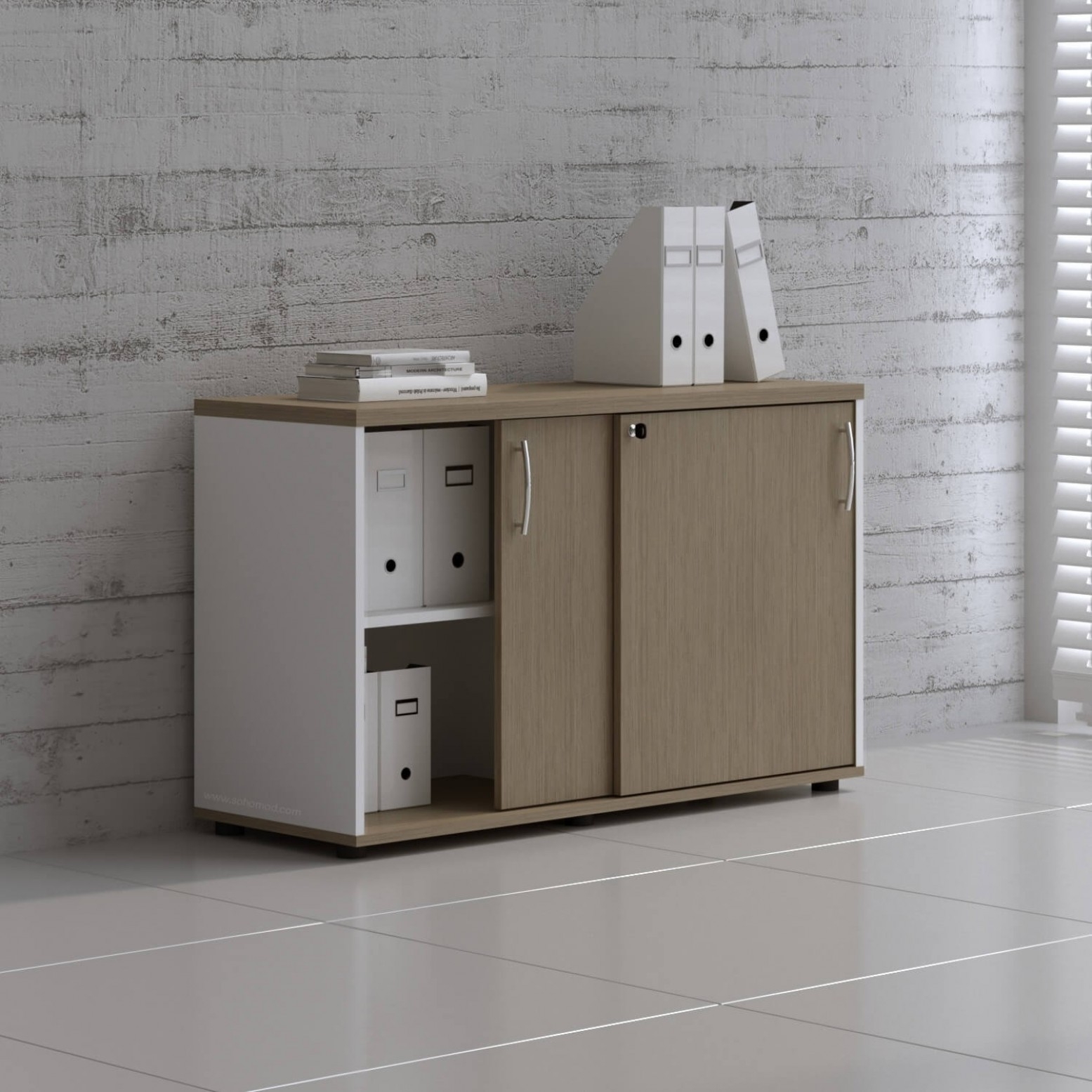 Standard Office Cabinet w/Shelves & Sliding Lockable Doors