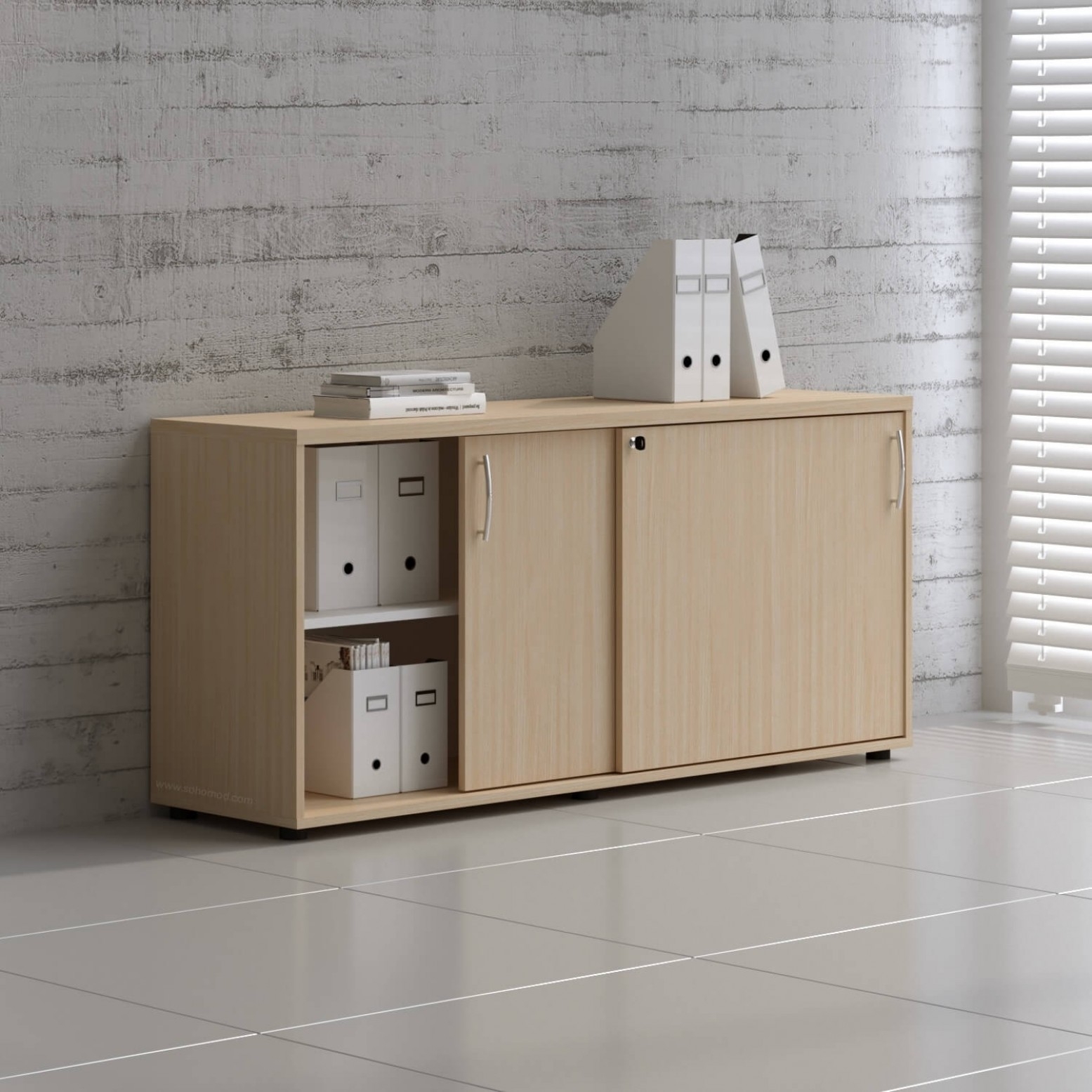 Standard Office Cabinet w/Shelves & Sliding Lockable Doors