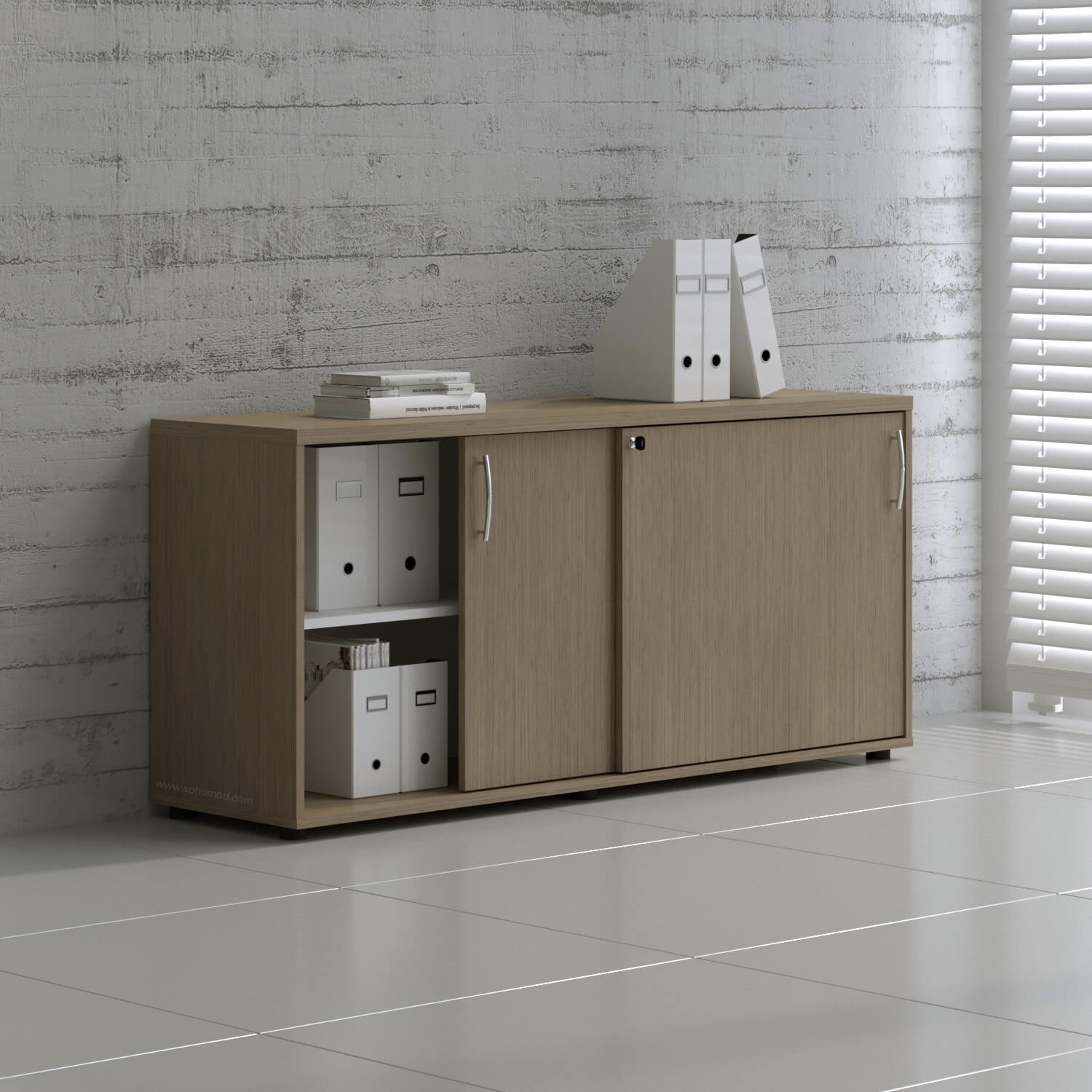Standard Office W63" Cabinet w/2 Shelves & Sliding Lockable Doors