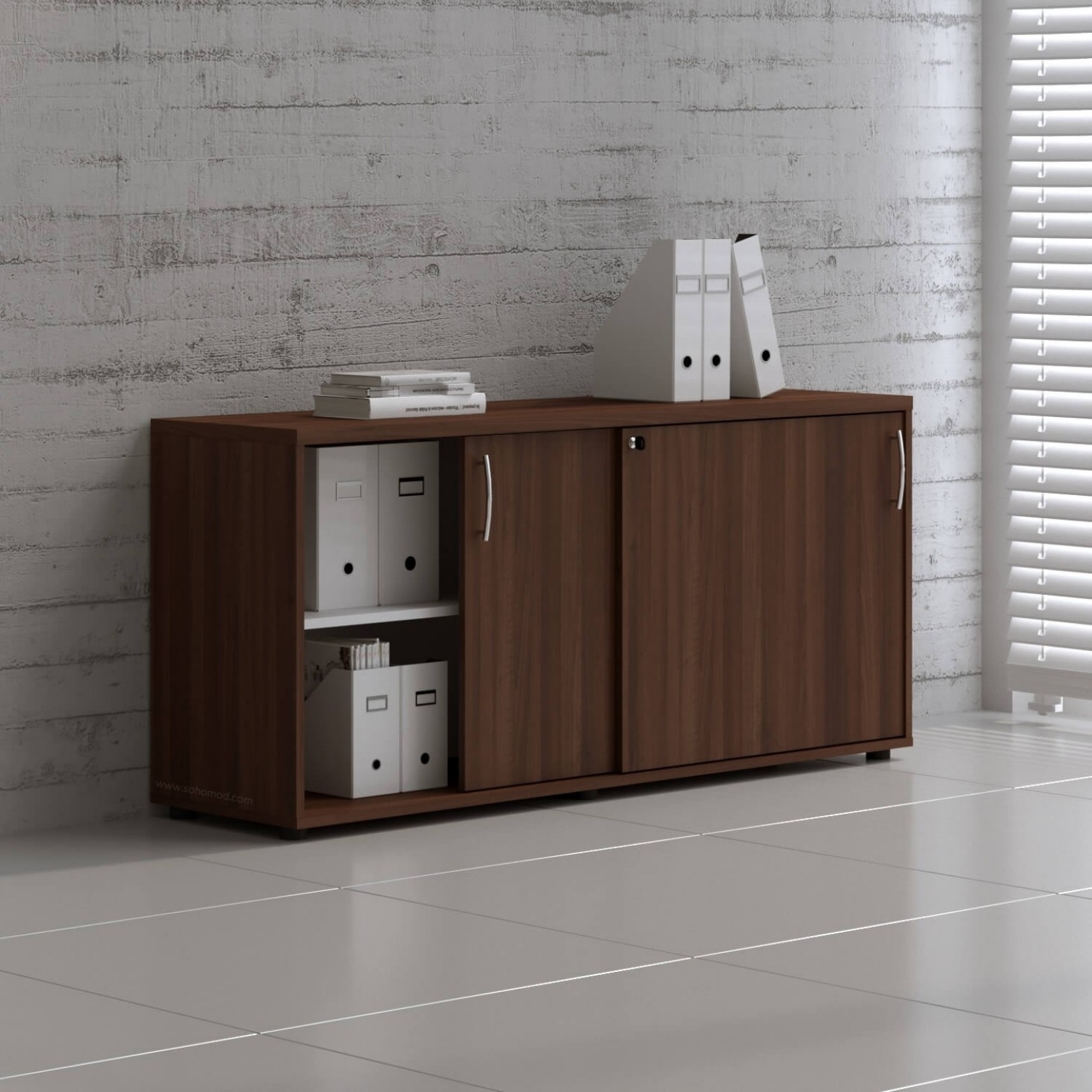 Standard Office Cabinet w/Shelves & Sliding Lockable Doors