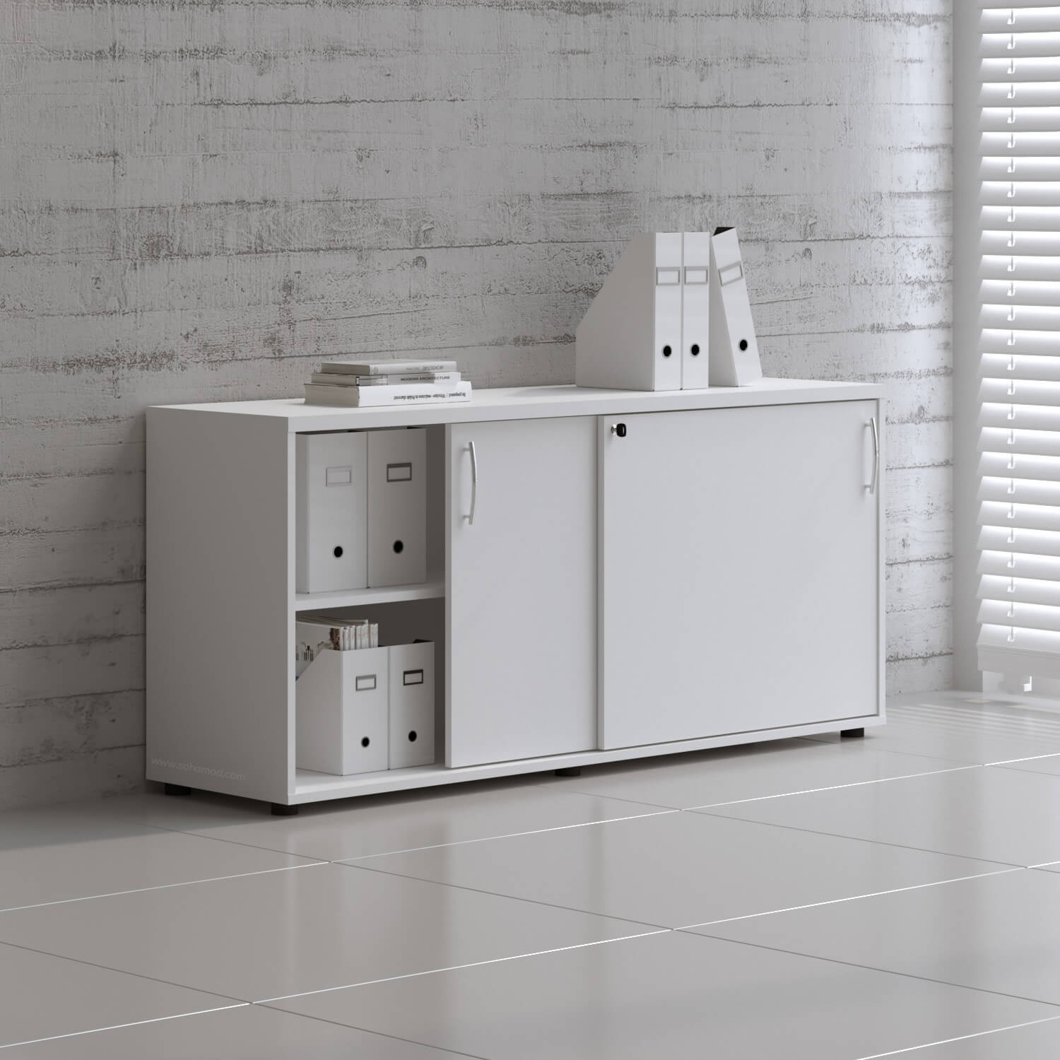 Standard Office W63" Cabinet w/2 Shelves & Sliding Lockable Doors
