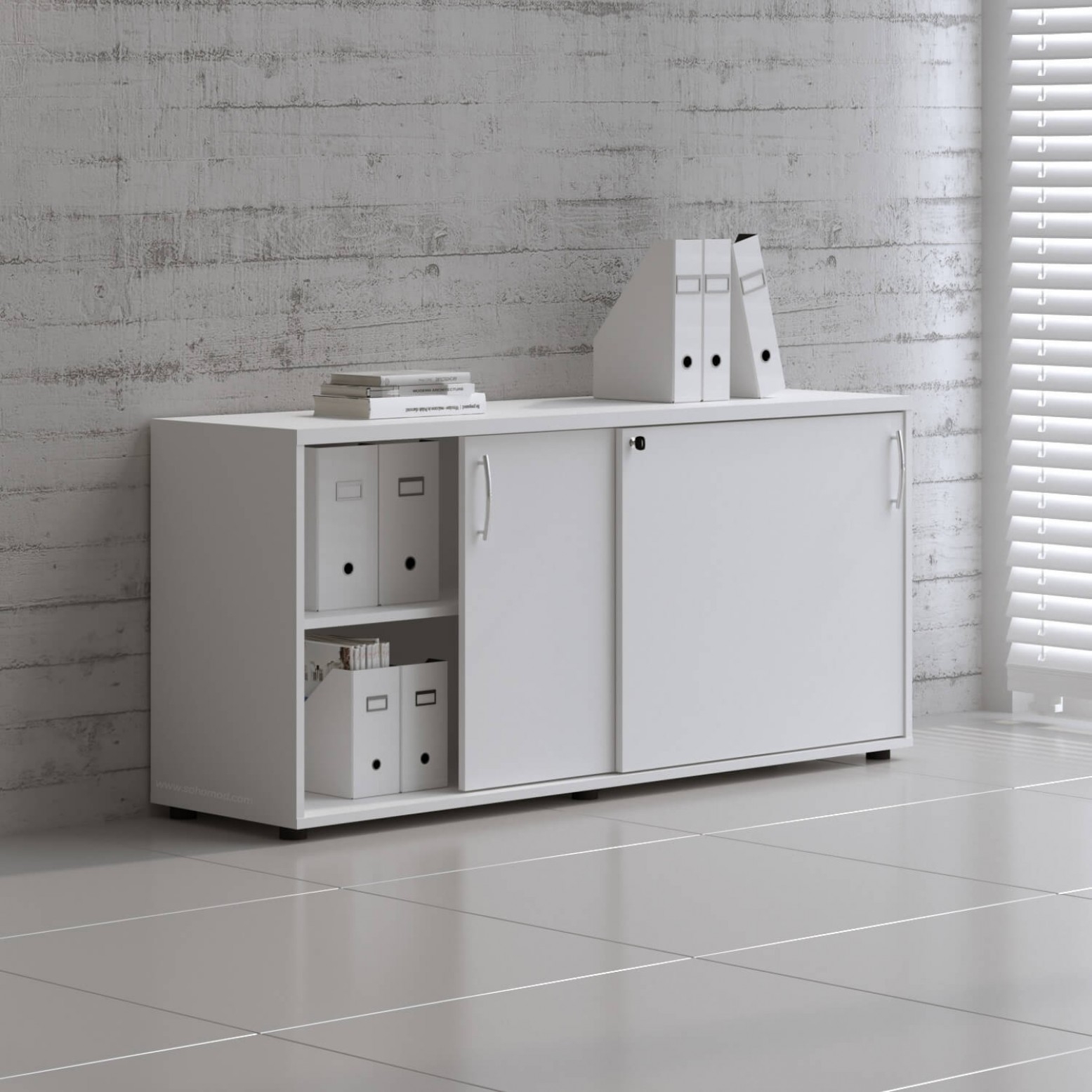 Standard Office Cabinet w/Shelves & Sliding Lockable Doors