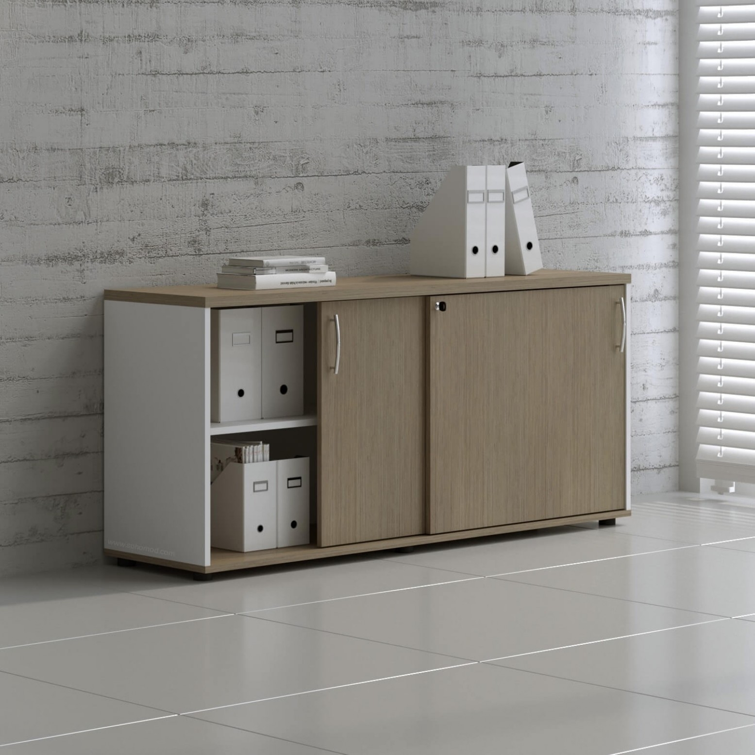 Standard Office Cabinet w/Shelves & Sliding Lockable Doors