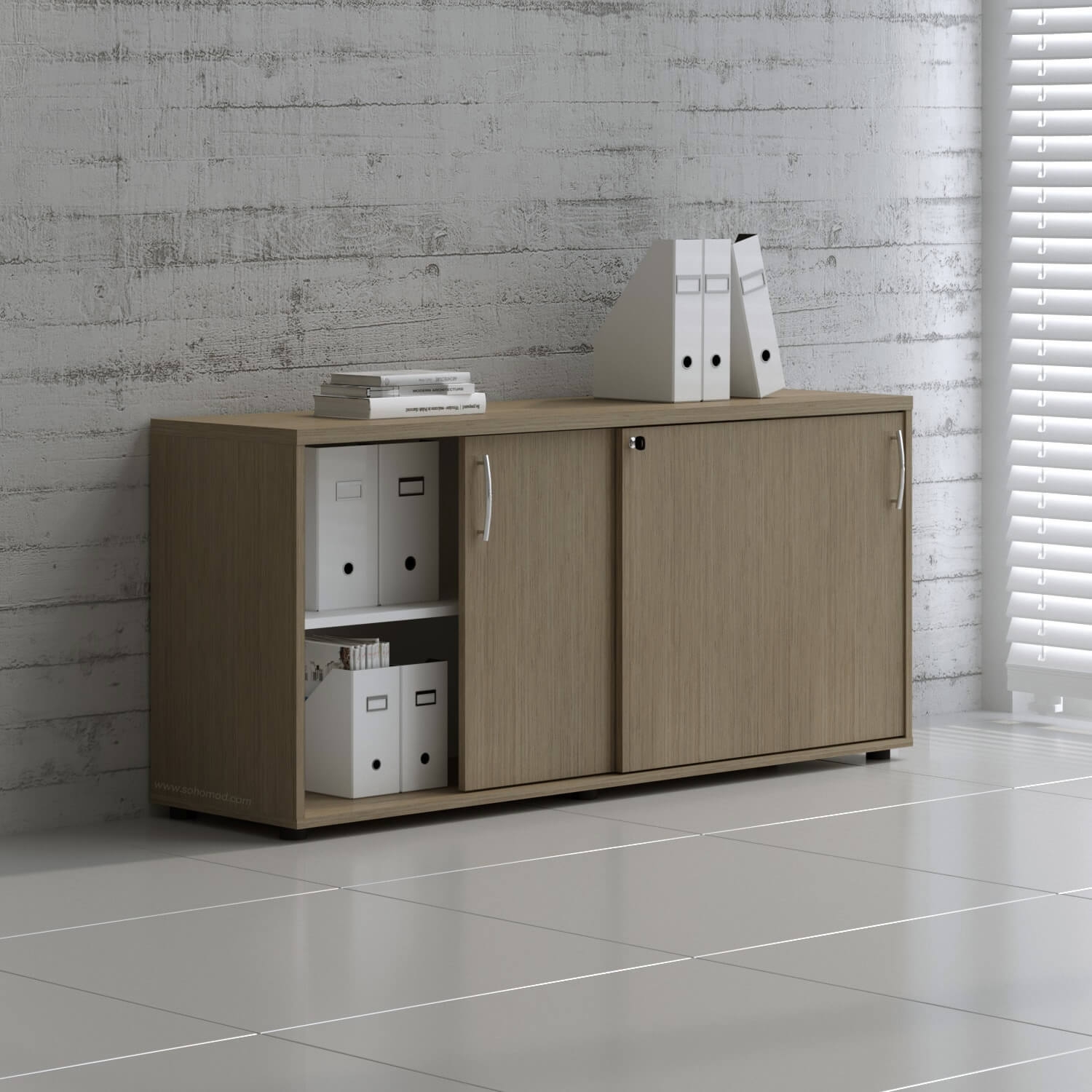 Standard Office W63.4" Cabinet w/2 Shelves & Sliding Lockable Doors