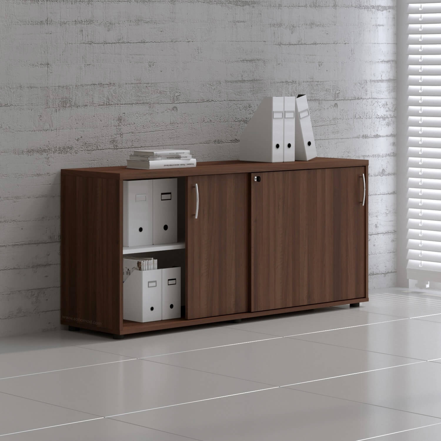 Standard Office W63.4" Cabinet w/2 Shelves & Sliding Lockable Doors