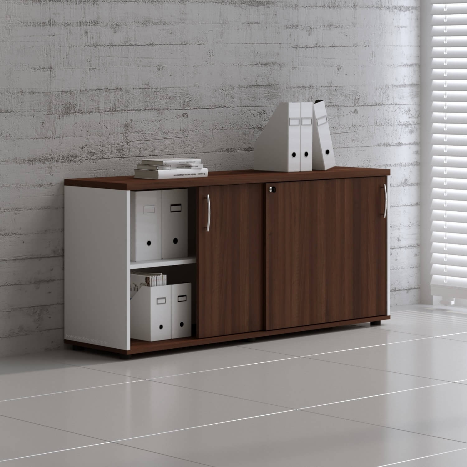 Standard Office W63.4" Cabinet w/2 Shelves & Sliding Lockable Doors