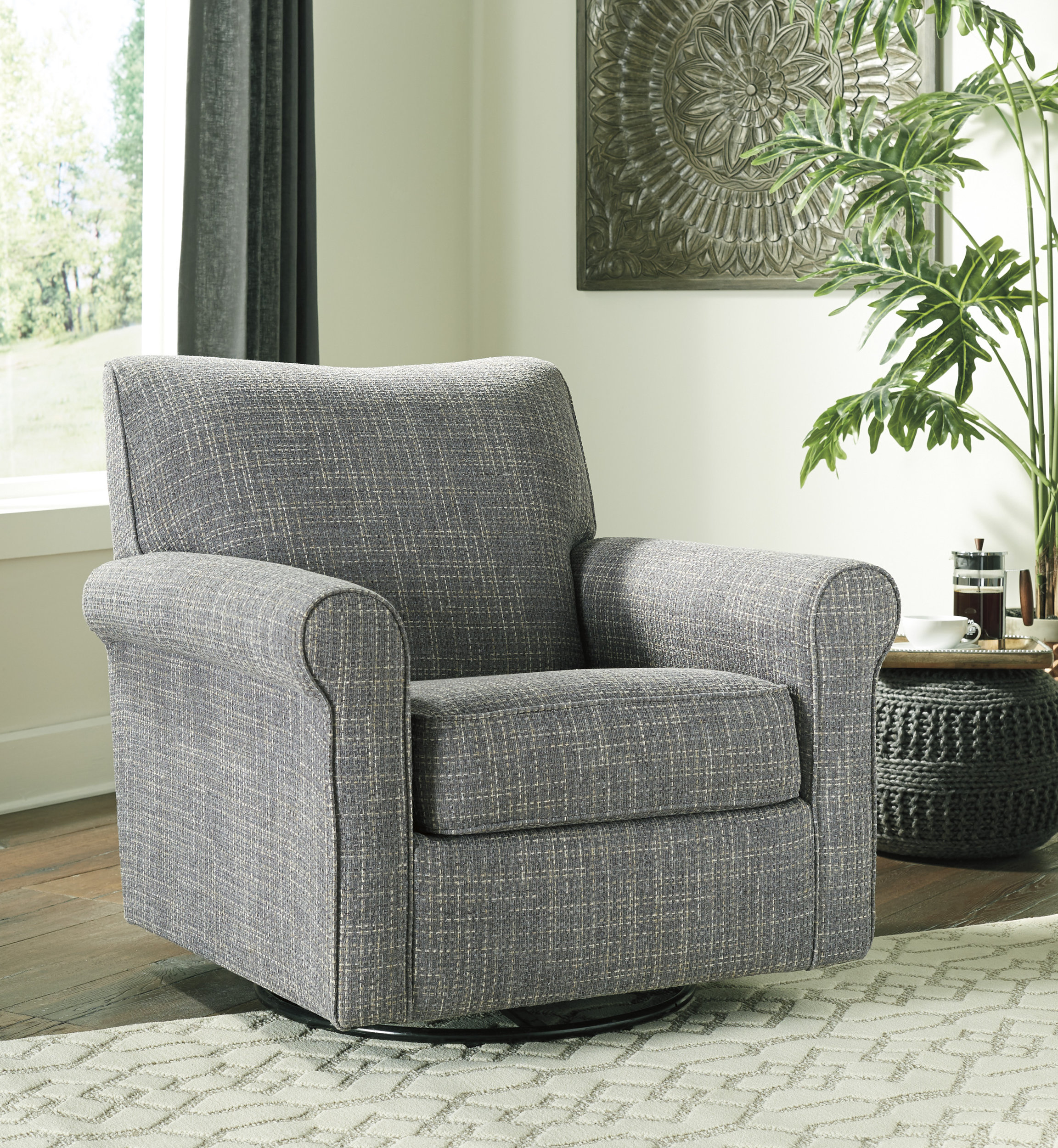 Renley Polyester/Metal Swivel Glider Accent Chair