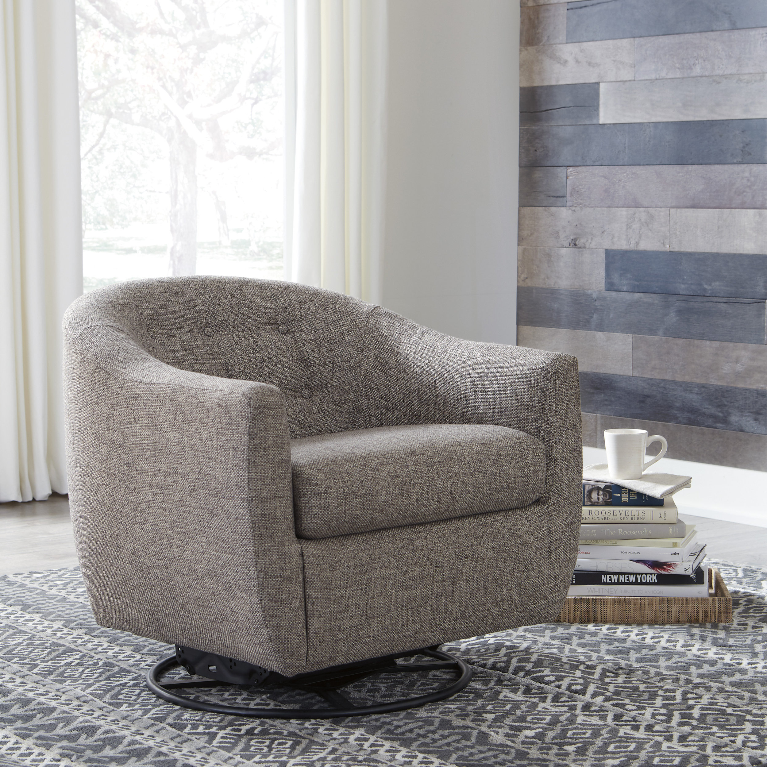Upshur Polyester/Metal Swivel Glider Accent Chair