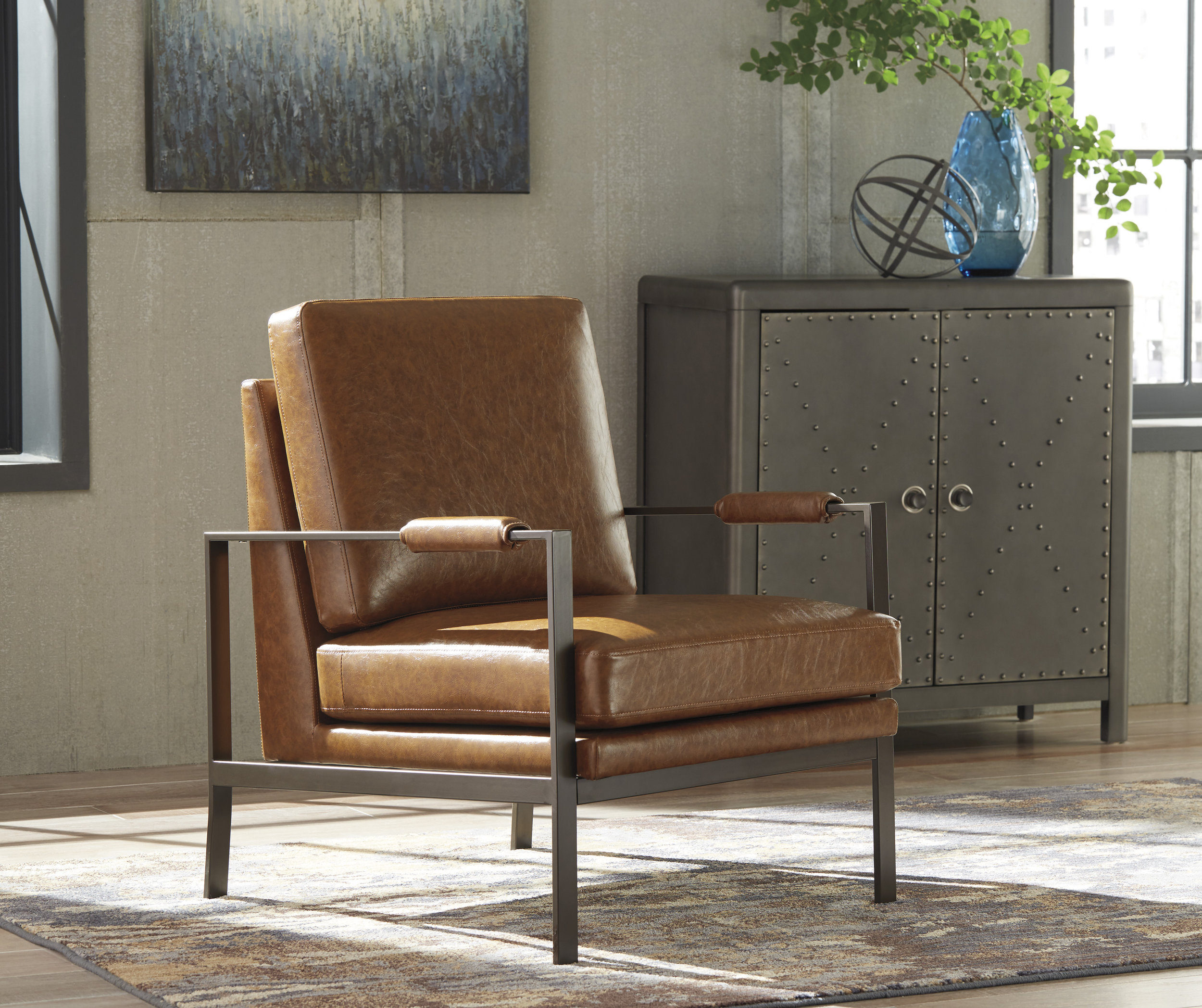 Peacemaker Faux Leather/Metal Accent Chair