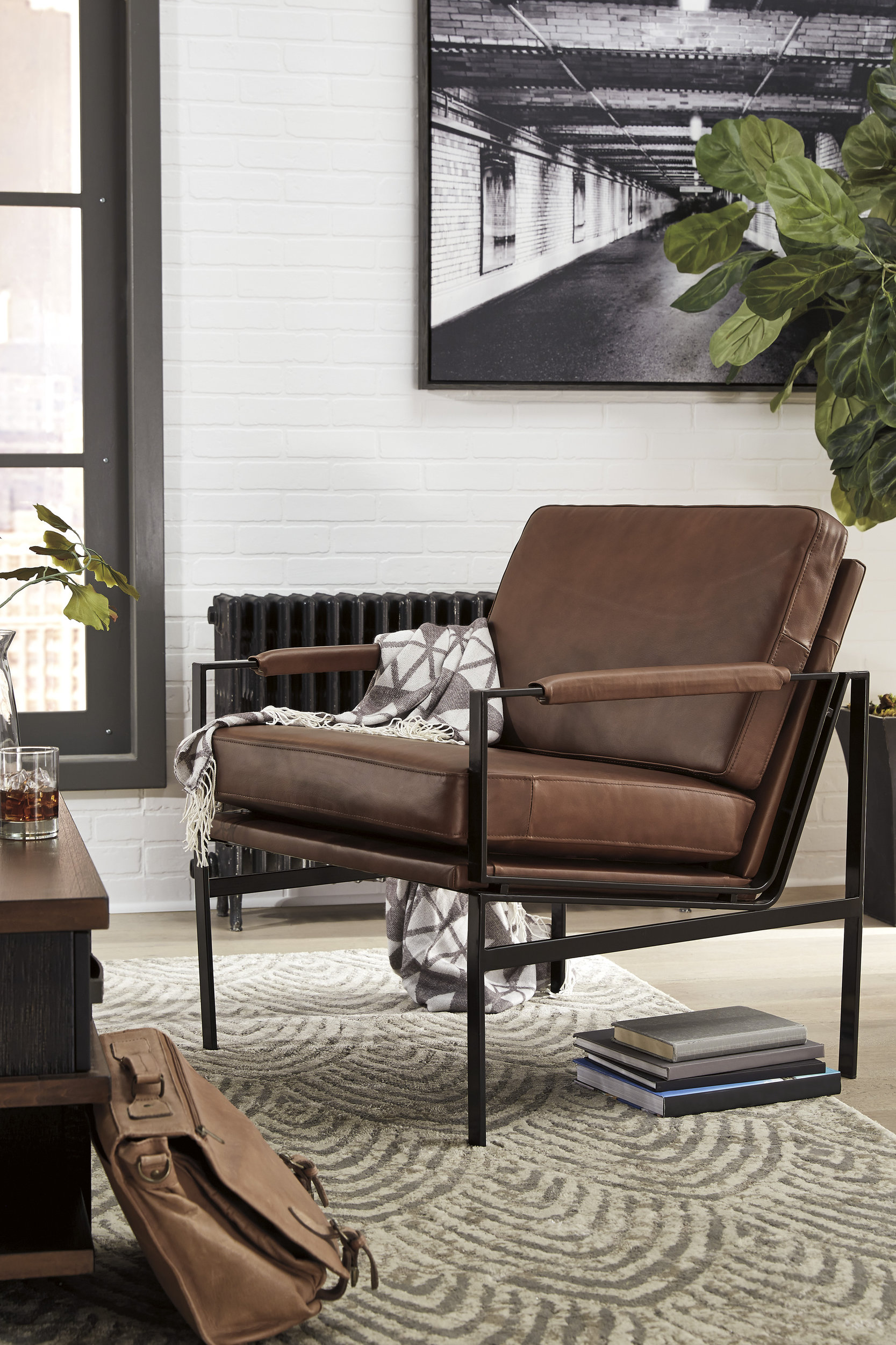 Puckman Leather/Metal Accent Chair
