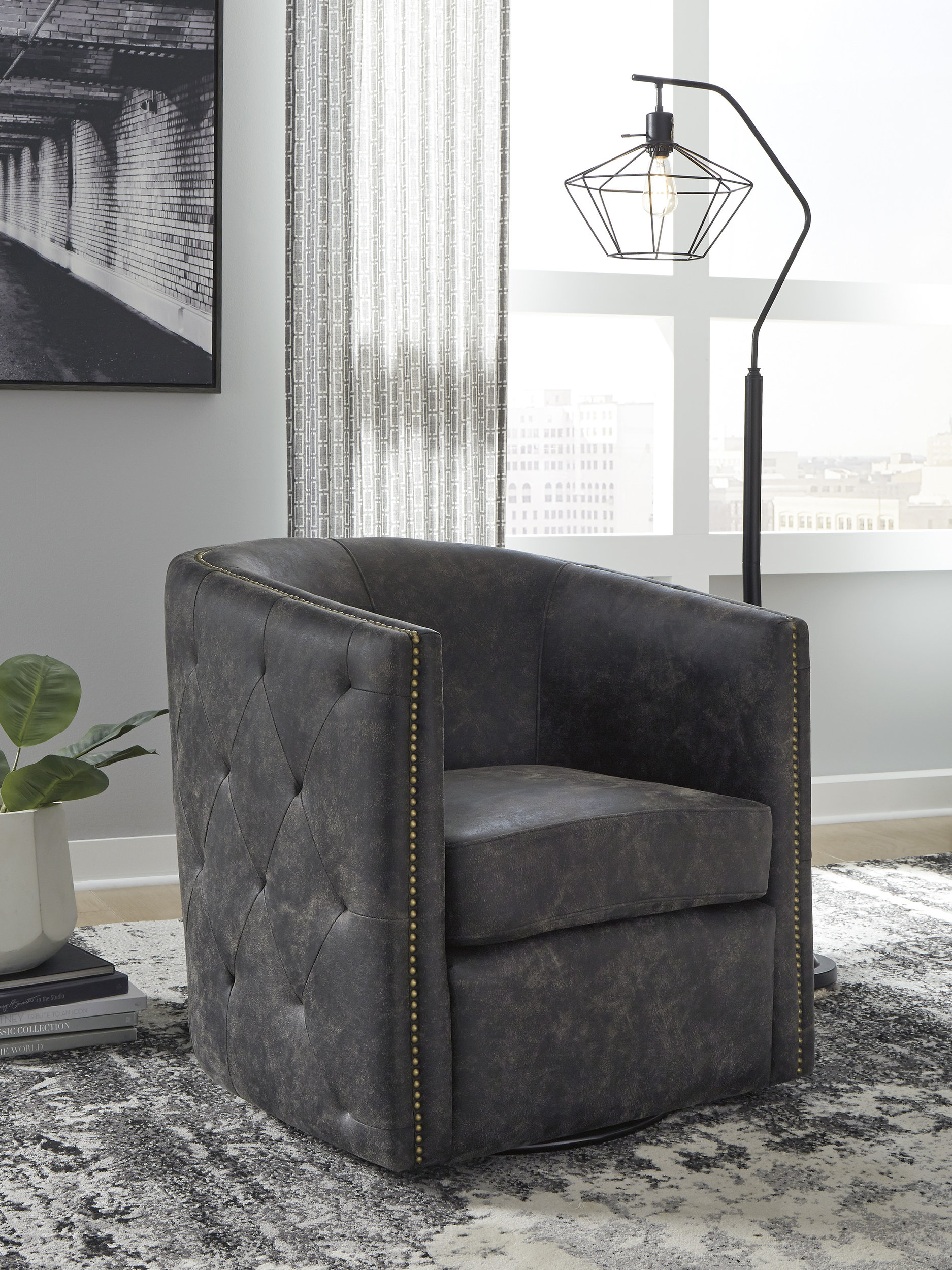 Brentlow Faux Leather/Metal Swivel Accent Chair