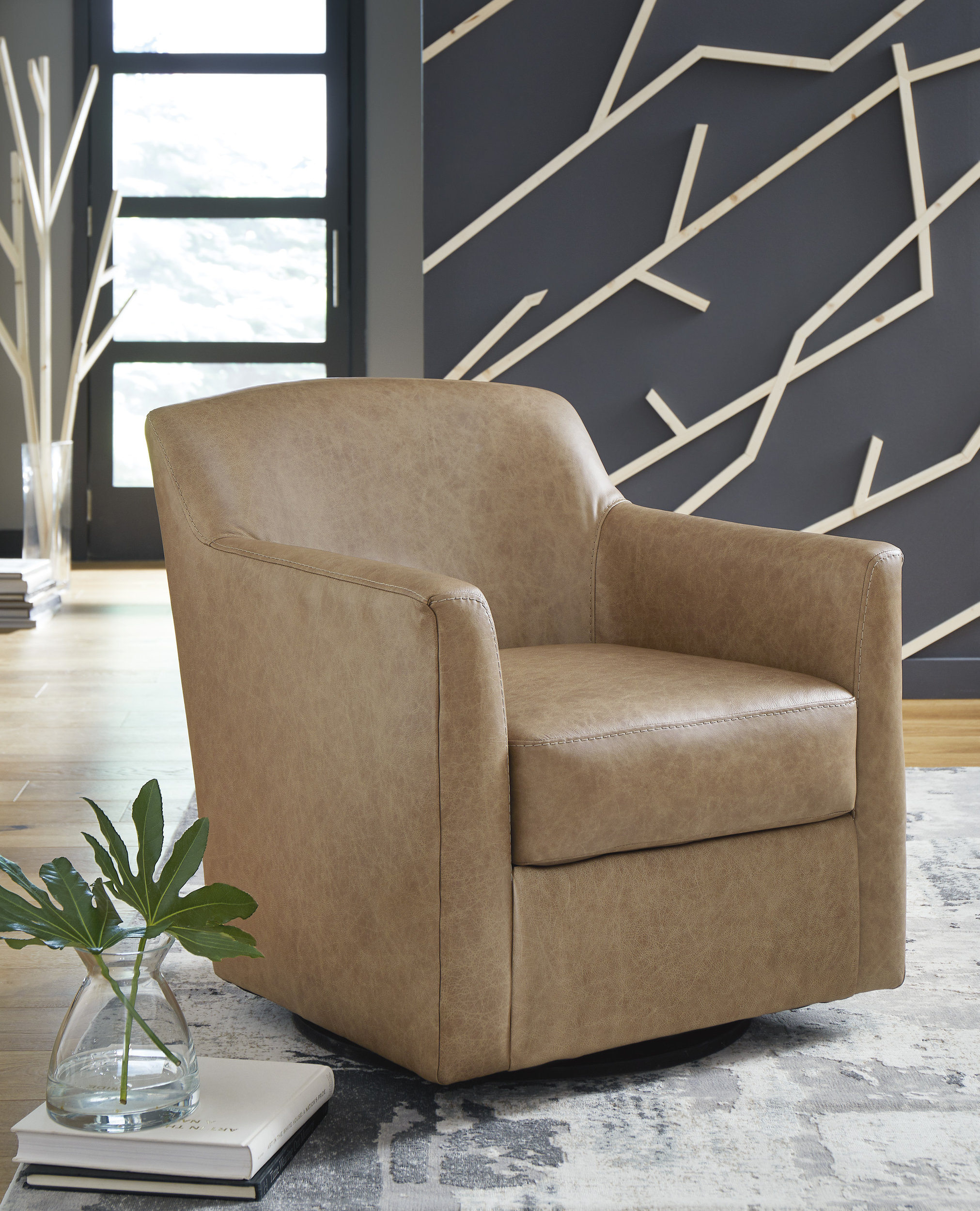 Bradney Leather/Faux Leather Swivel Accent Chair
