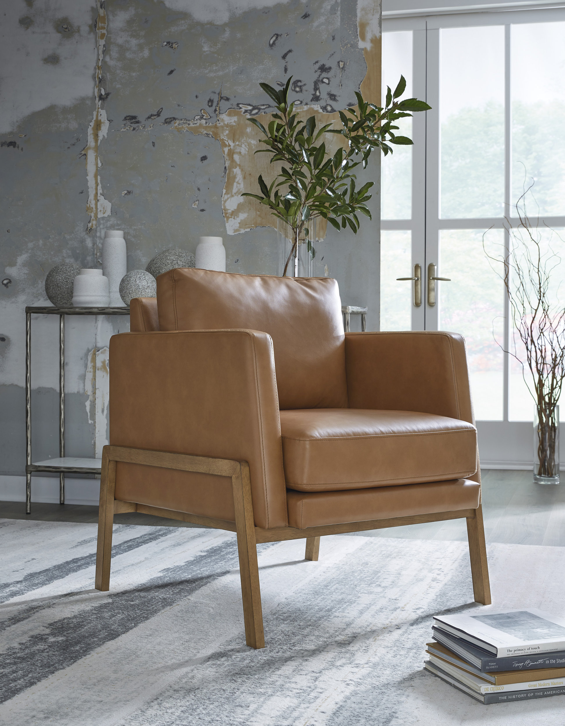 Numund Faux Faux Leather/Wood Accent Chair