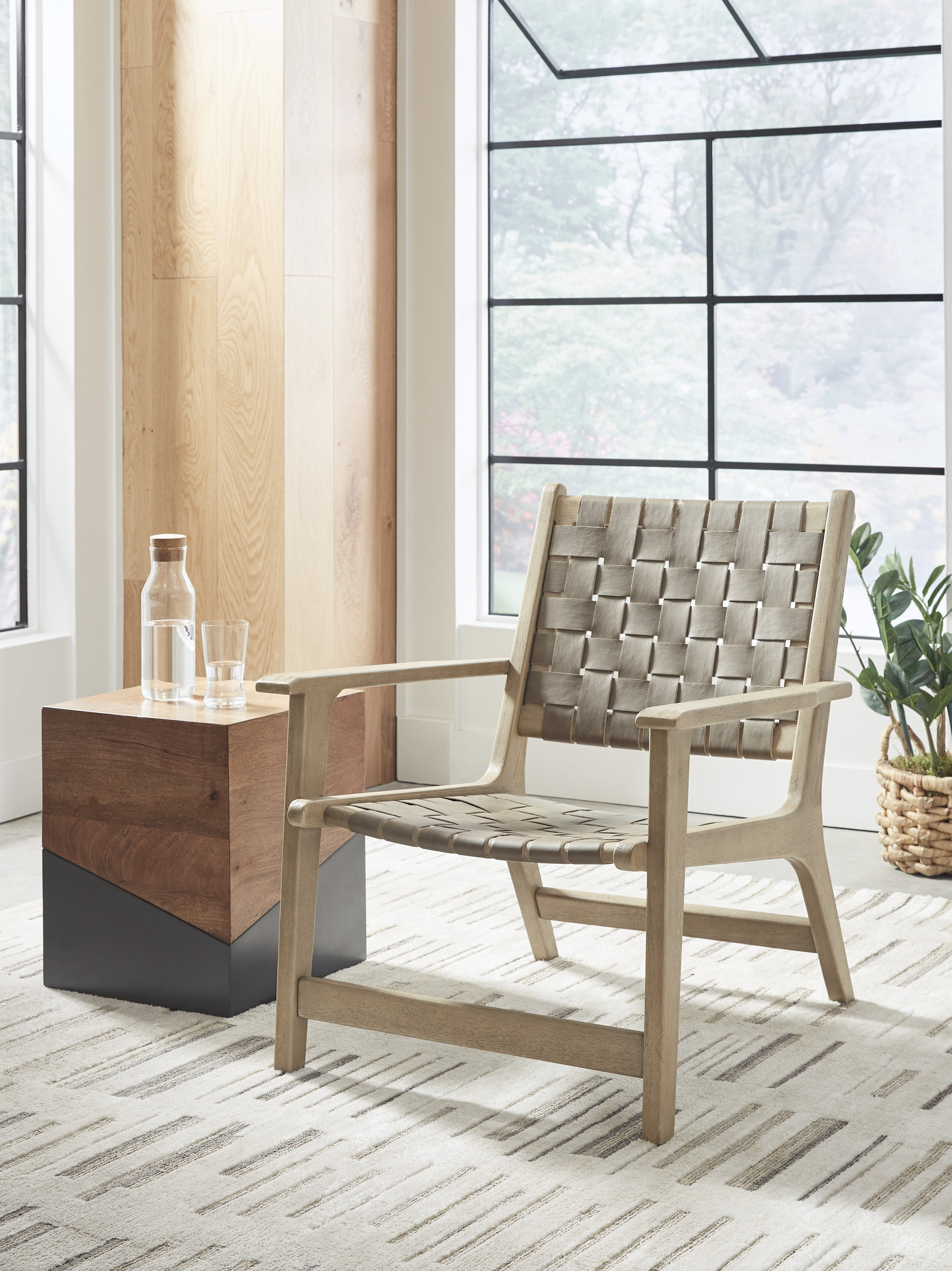 Jameset Leather/Wood Accent Chair