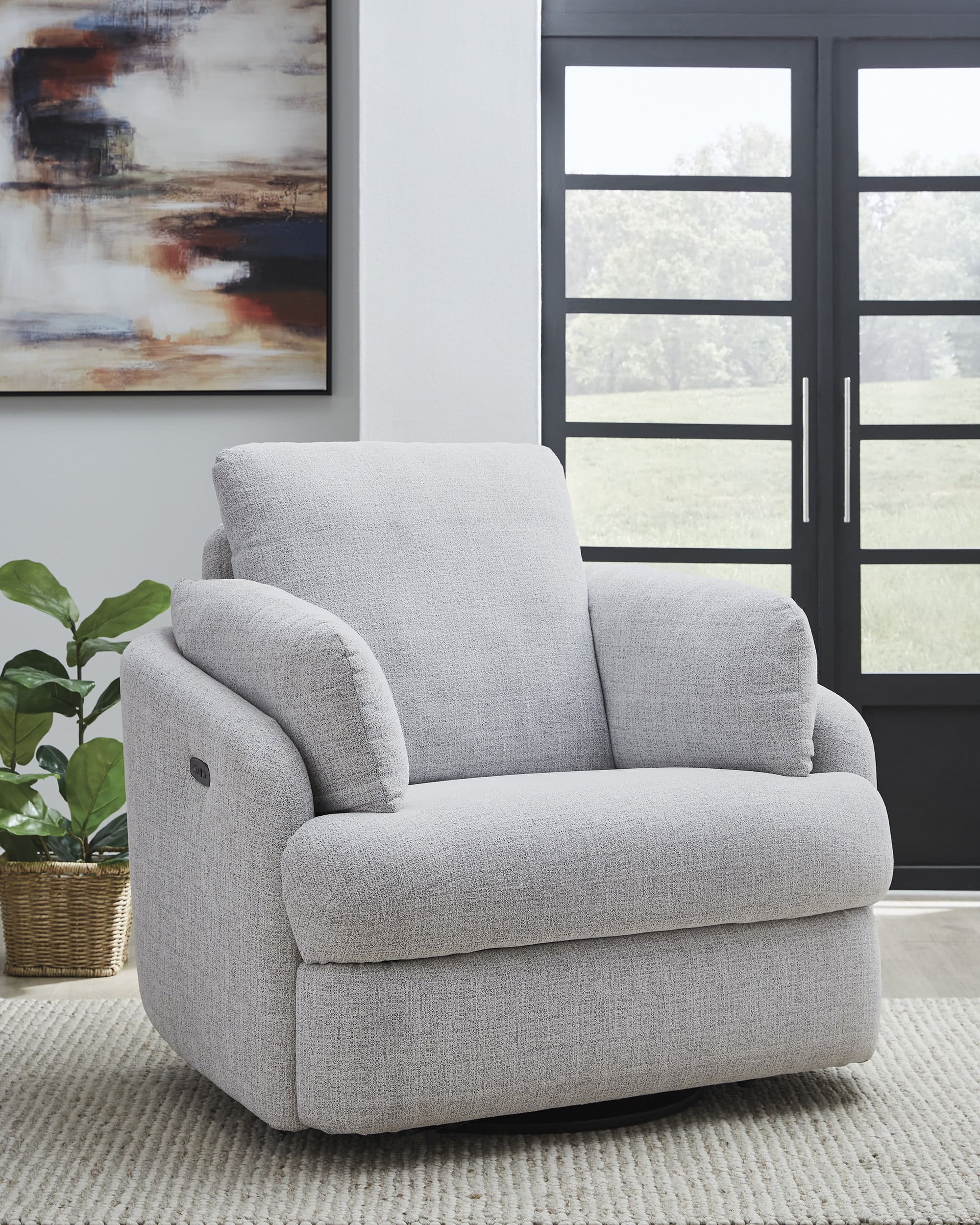 Alainmont Next-Gen Nuvella Polyester Swivel Power Recliner