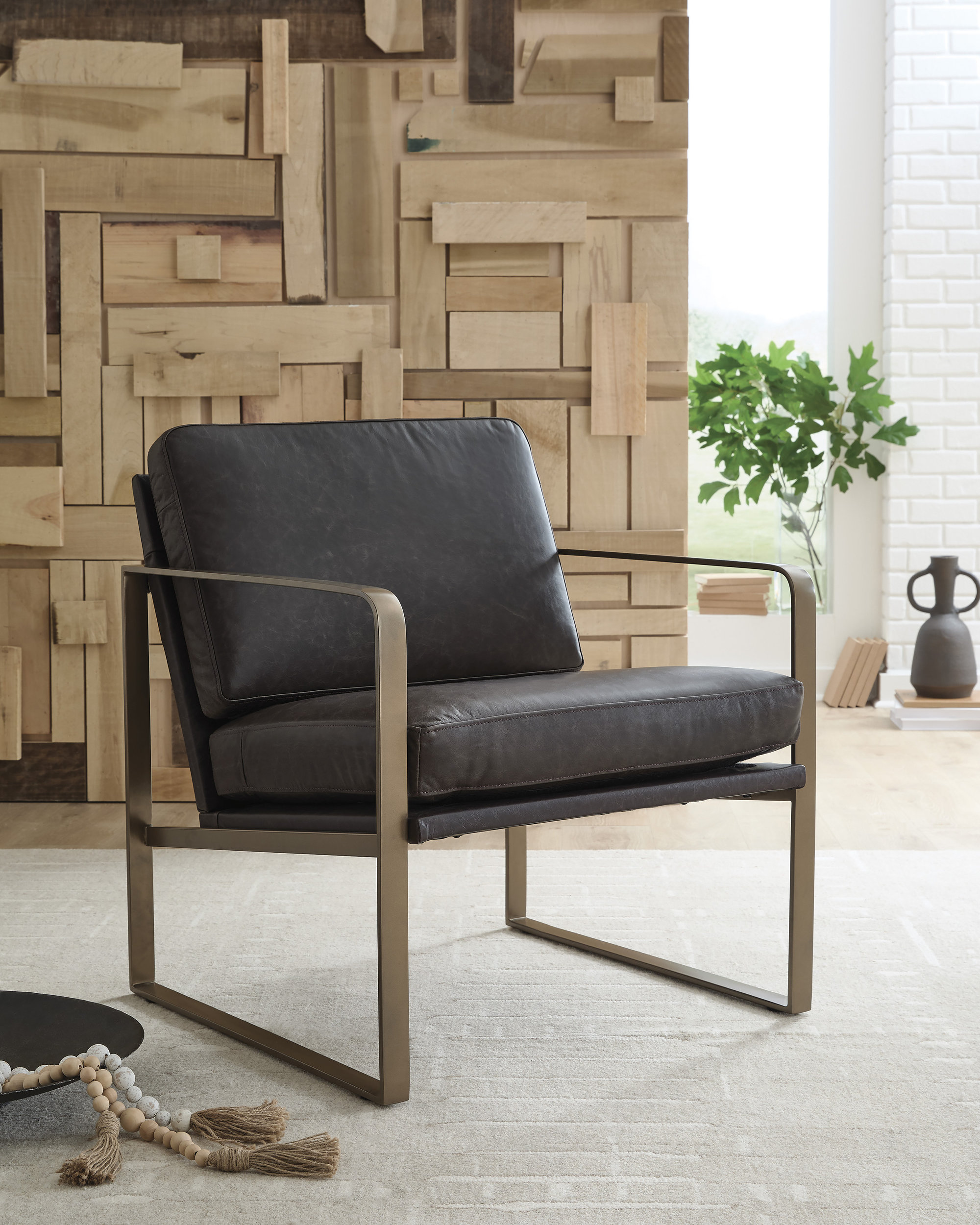 Bradett Leather/Metal Accent Chair