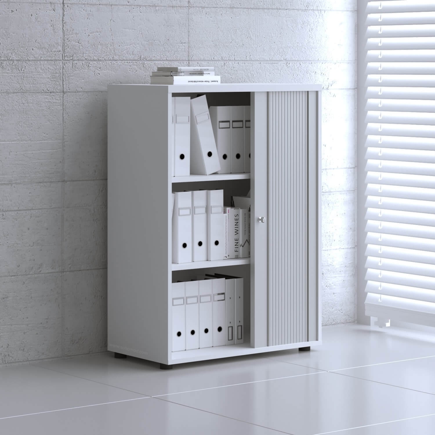 Standard Office W31.5" Tambour Cabinet w/3 Shelves & Lockable Door