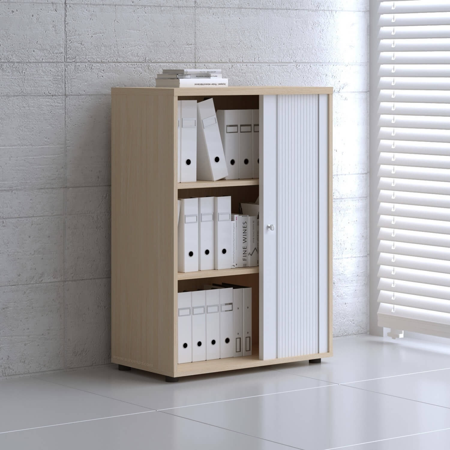 Standard Office W31.5" Tambour Cabinet w/3 Shelves & Lockable Door