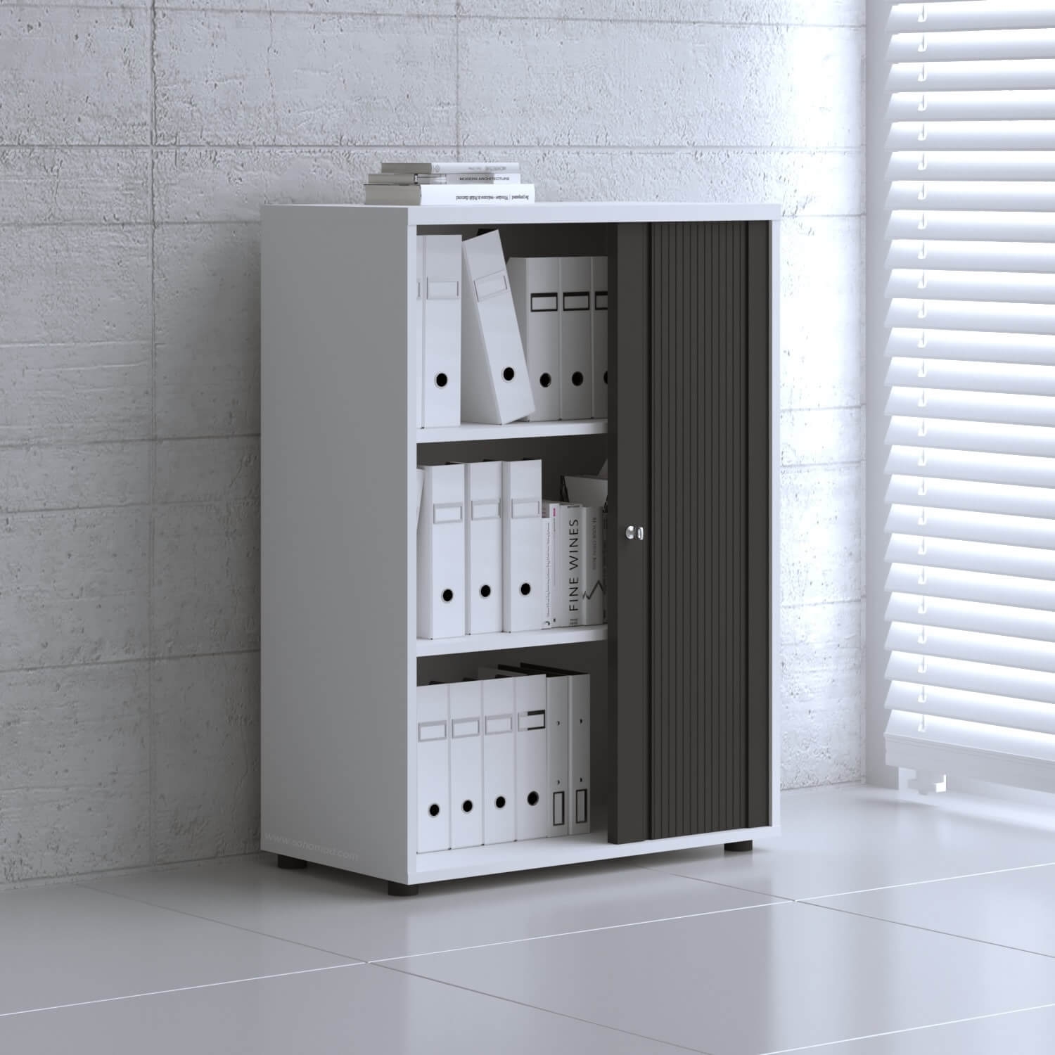 Standard Office W31.5" Tambour Cabinet w/3 Shelves & Lockable Door