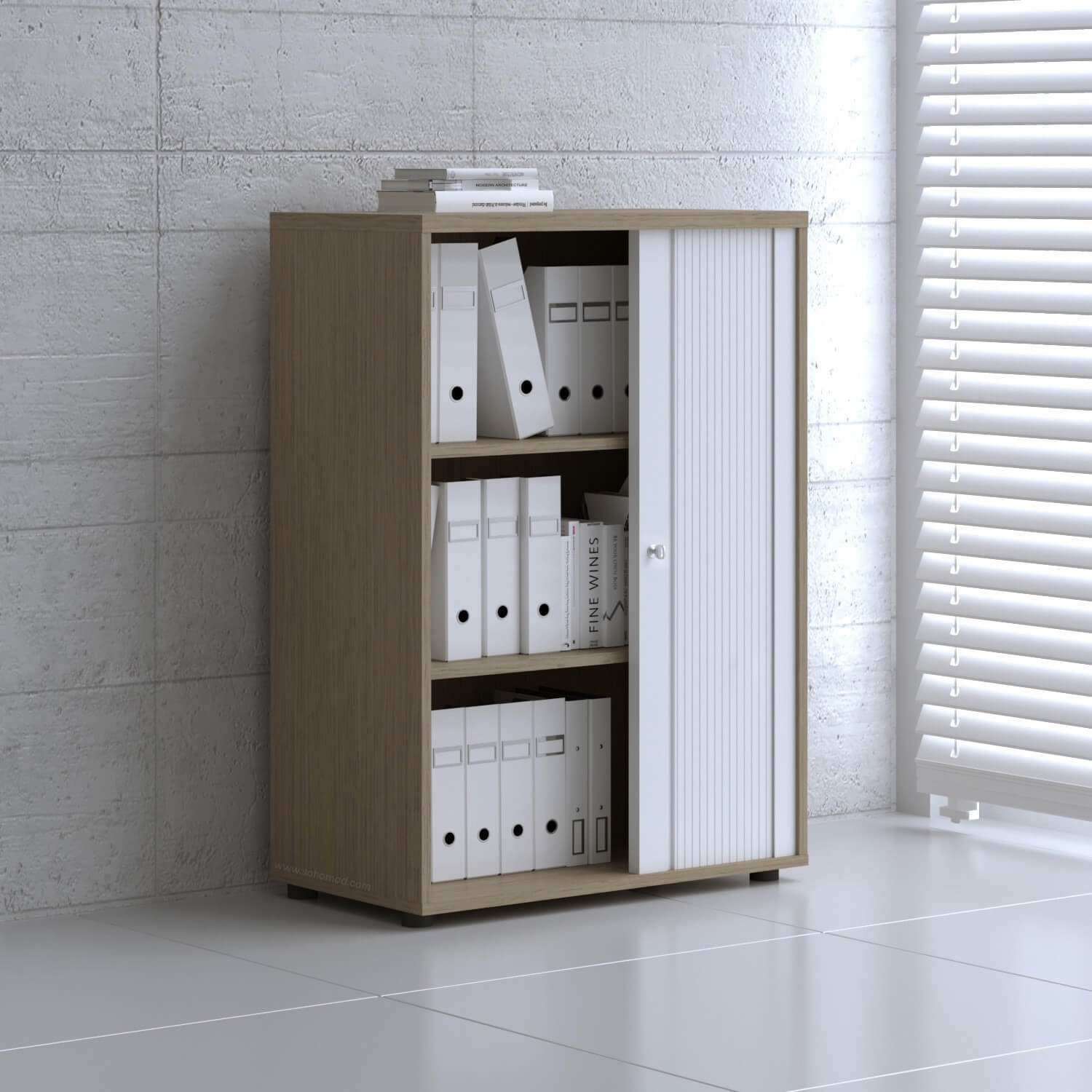 Standard Office W31.5" Tambour Cabinet w/3 Shelves & Lockable Door