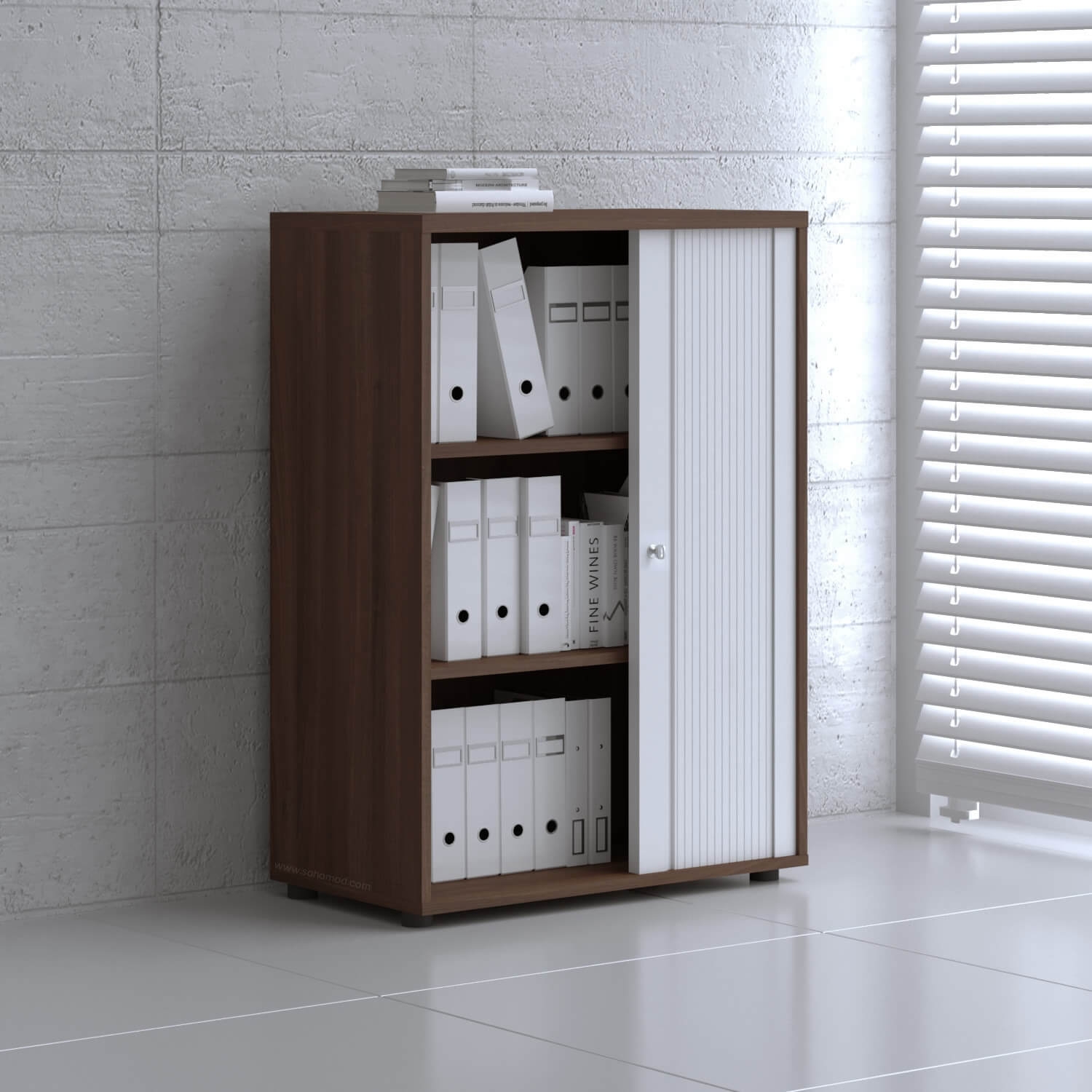 Standard Office W31.5" Tambour Cabinet w/3 Shelves & Lockable Door