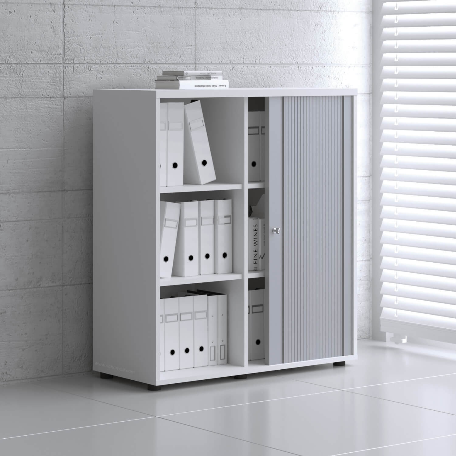 Standard Office W39.4" Tambour Cabinet w/3 Shelves & Lockable Door