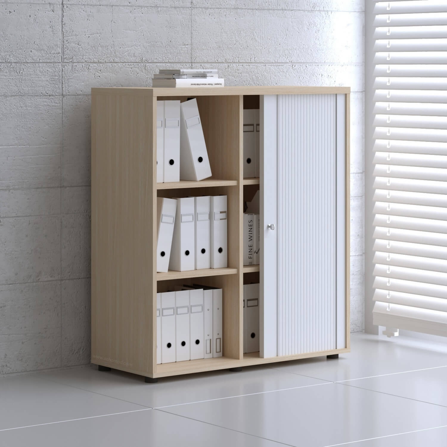 Standard Office W39.4" Tambour Cabinet w/3 Shelves & Lockable Door
